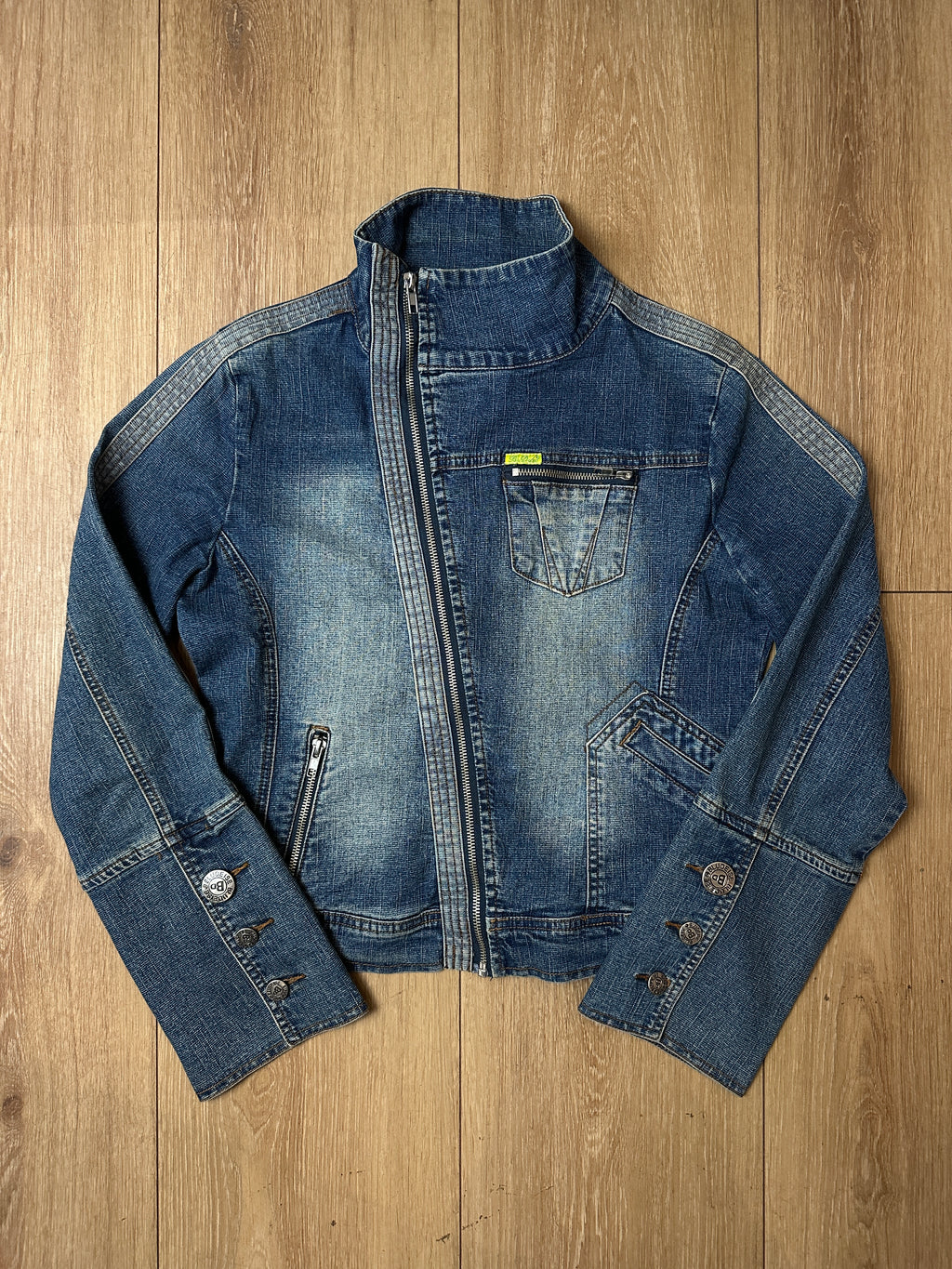 Produktbild von Vintage Asymmetrical Denim Side Button Jacket XS/S von vorne