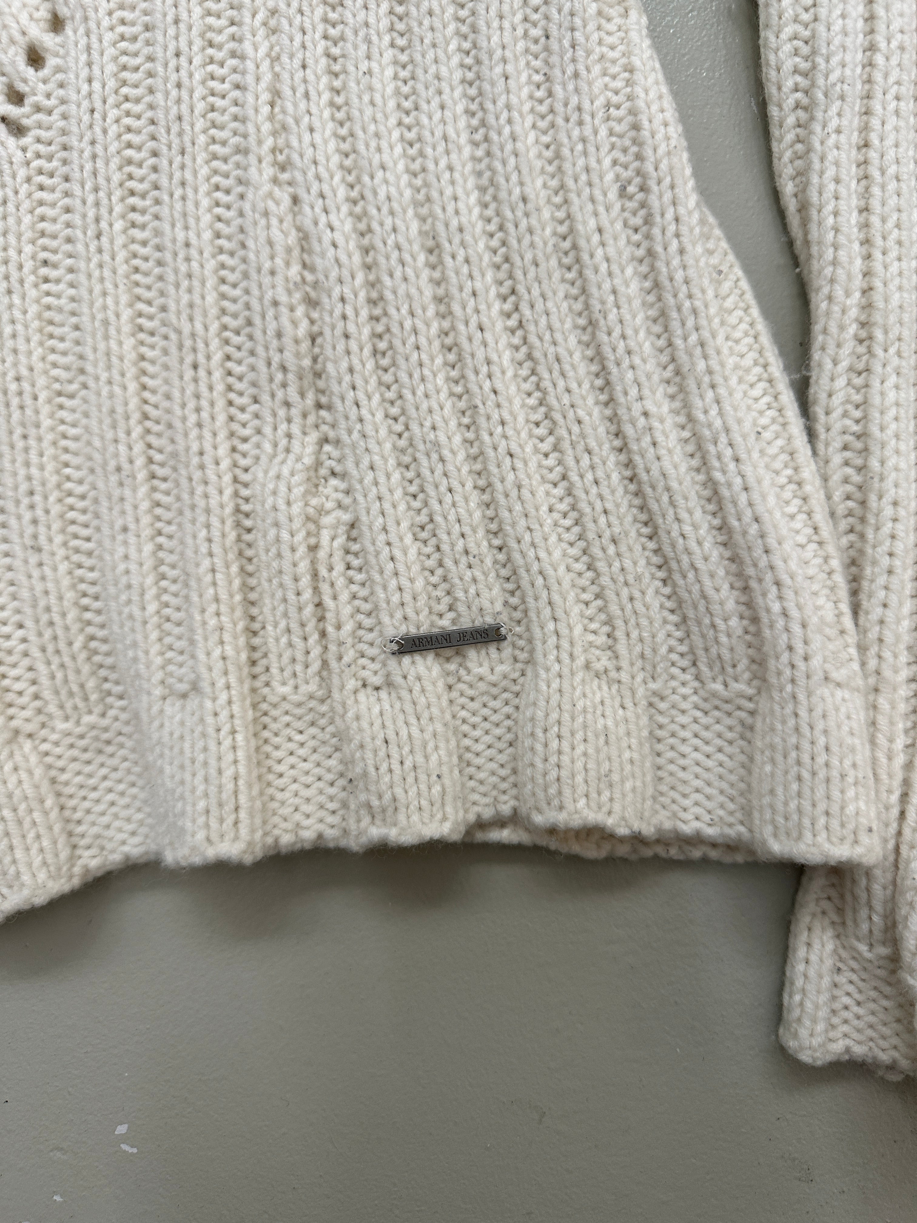 Vintage Armani Jeans Cream Turtleneck Knit Sweater für Herren. Y2K Second Hand 2000s Fashion
