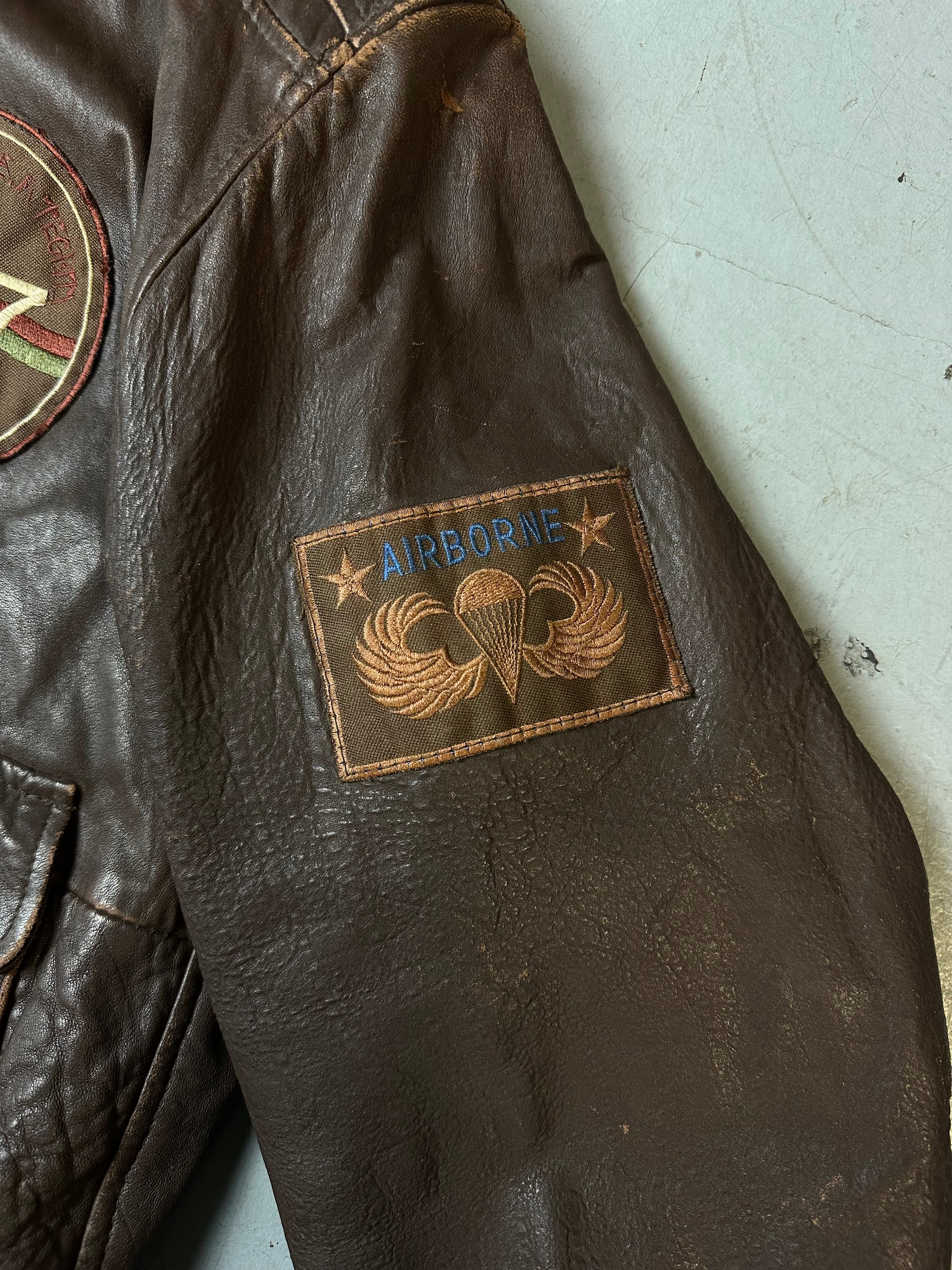 Vintage Brown Real Leather Jacket with Patches M