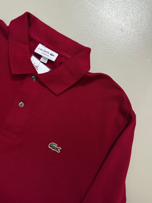 Vintage Burgundy Lacoste Polo Longsleeve für Herren. Y2K Second Hand 2000s Fashion 