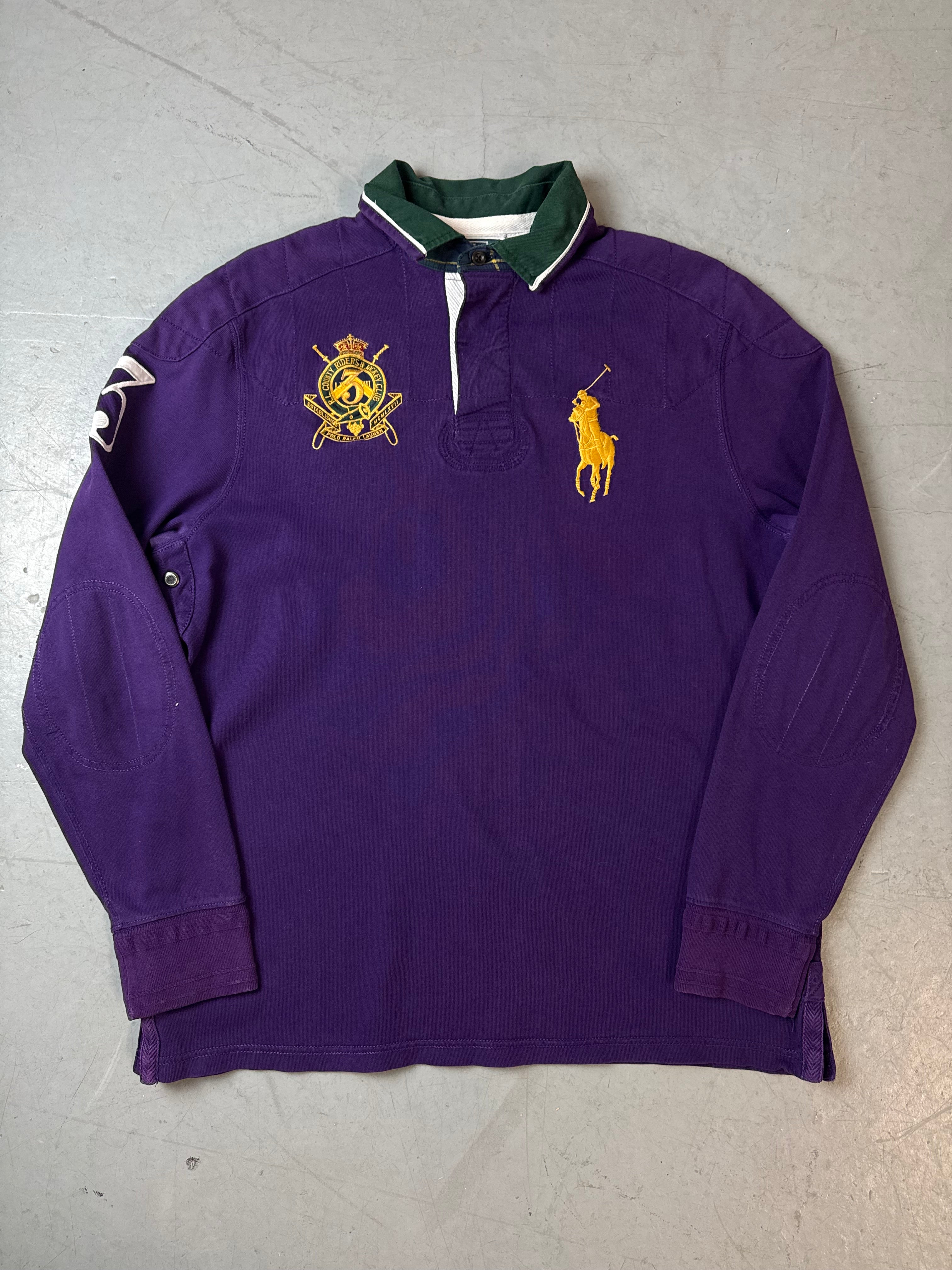 Produktbild von Vintage Polo Ralph Lauren Purple Longsleeve Polo Shirt XL von vorne 