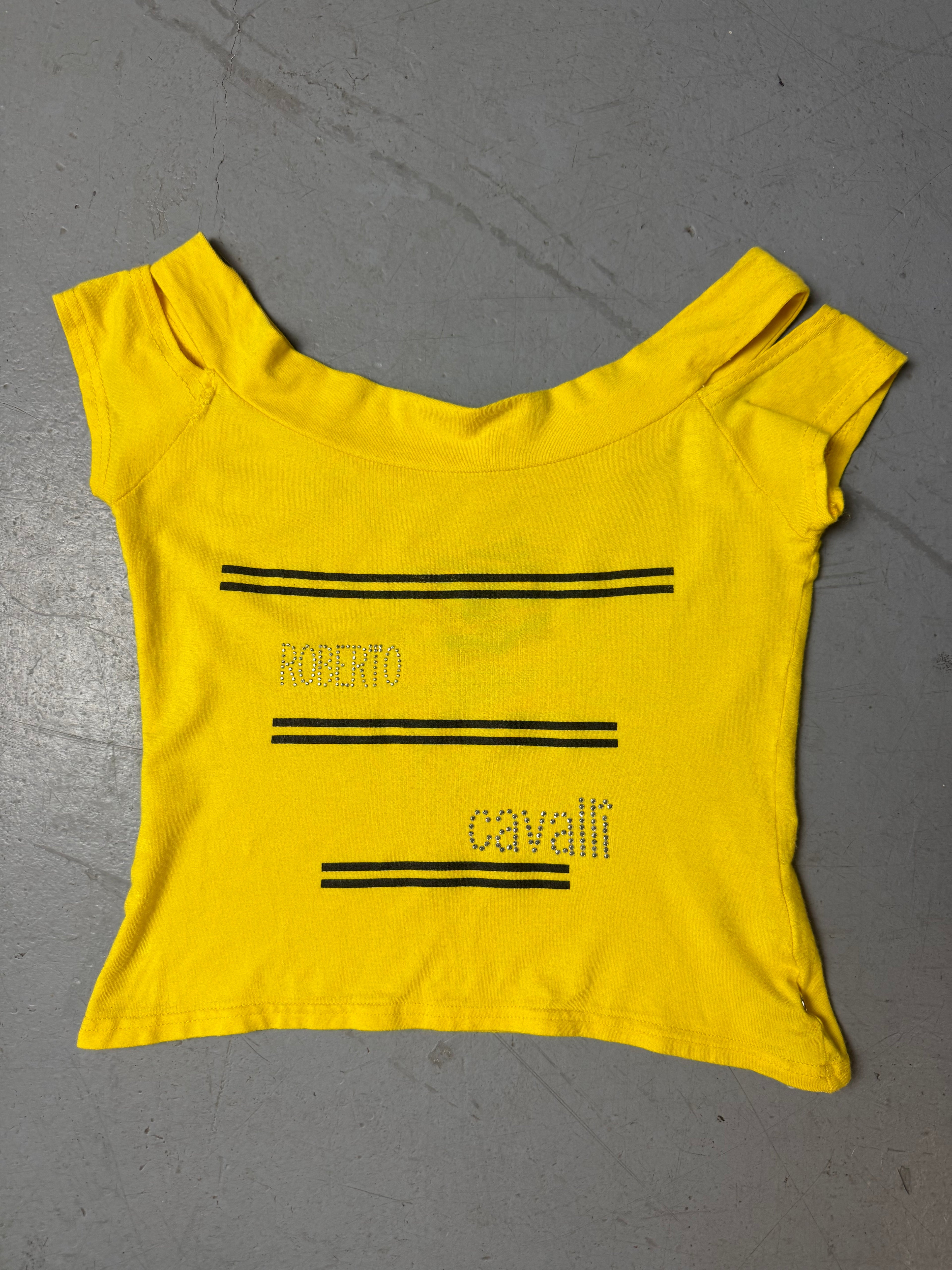 Vintage Yellow Rhinestone Crop Top Whit a nice color and glitter stones for girls. Y2K Second Hand 2000s Fashion 