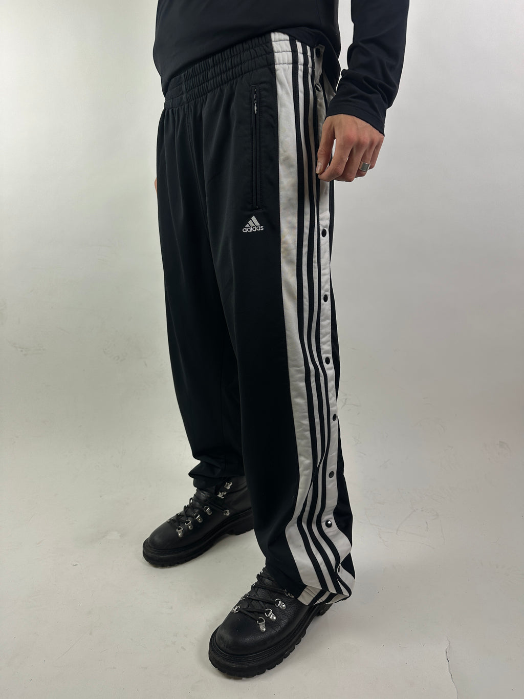 Vintage Adidas Black Side Buttons Track Pants L/XL