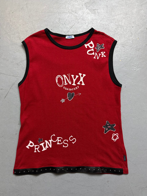 Vintage Onyx Red Studded & Printed Tank Top for women. Y2K Second Hand 2000s Fashion 