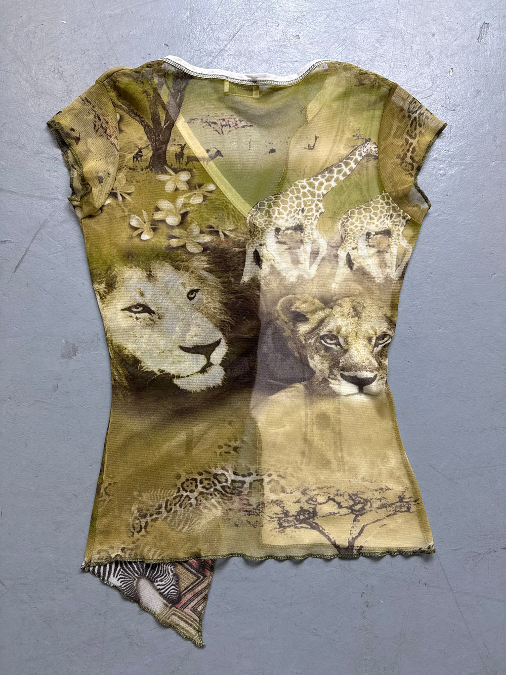 Vintage Patchwork Print Mesh Top whit nice prints, for girl’s. Y2K Second Hand 2000s Fashion 