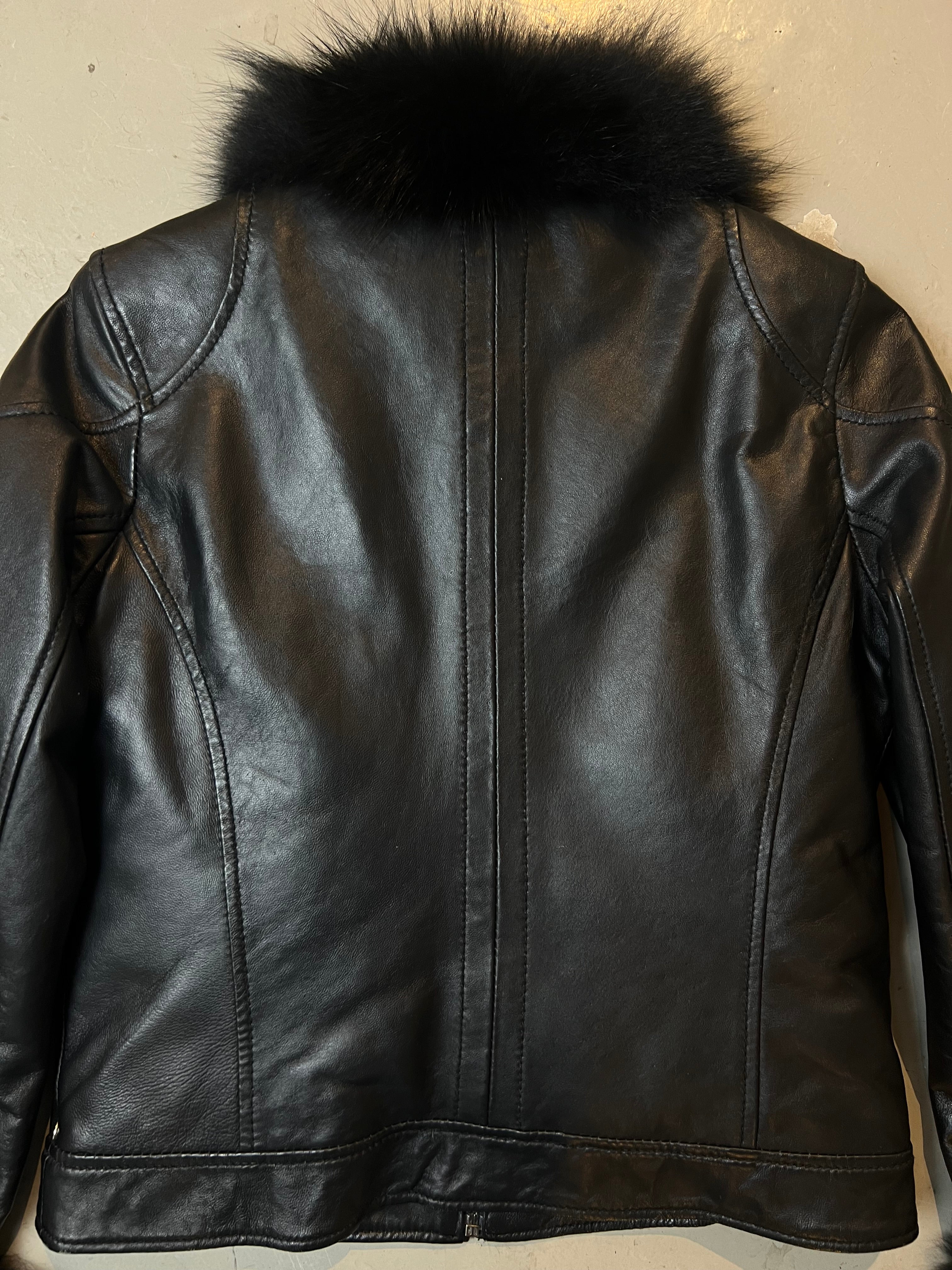 Vintage Black Fur Leather Jacket S