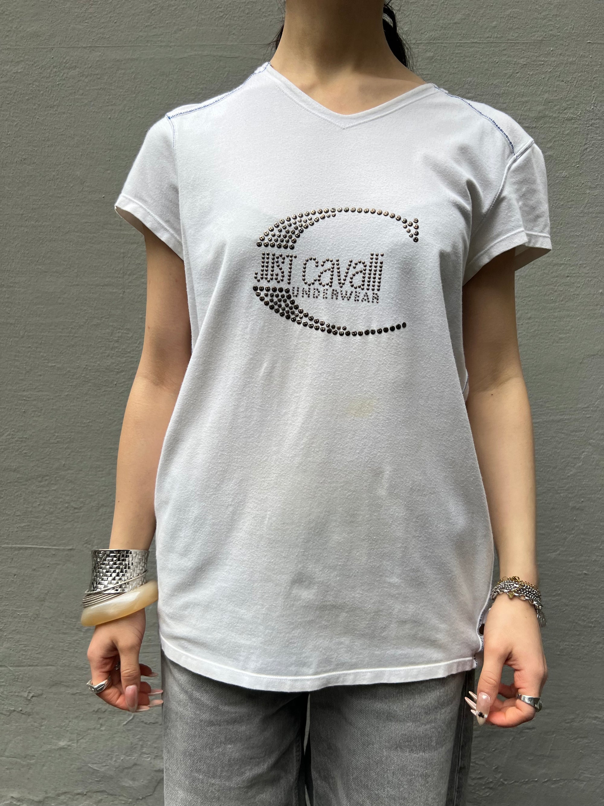 Vintage White Cavalli Rhinestone Tee S