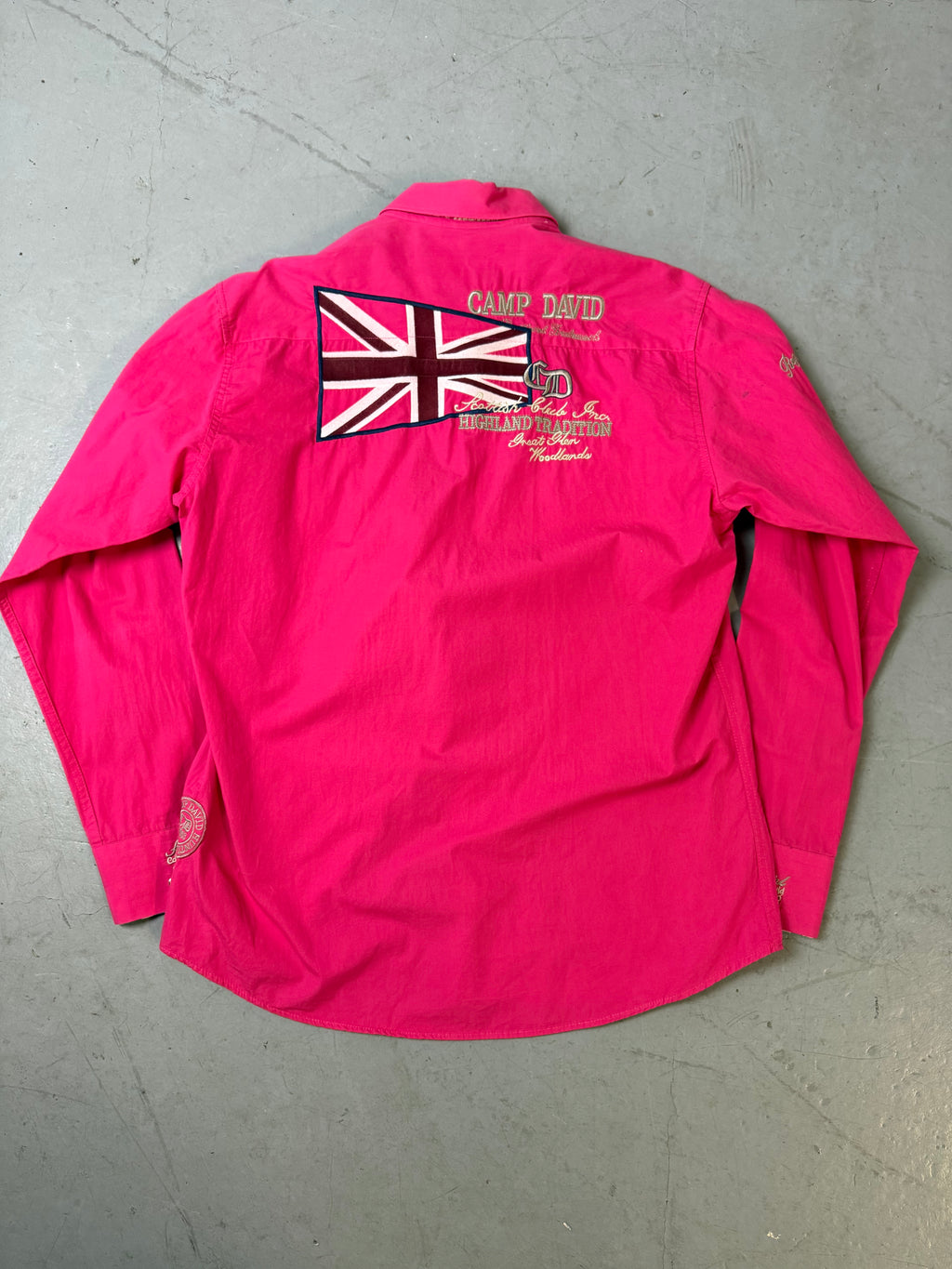 Vintage Camp David Pink Y2K Printed Button Up Shirt L