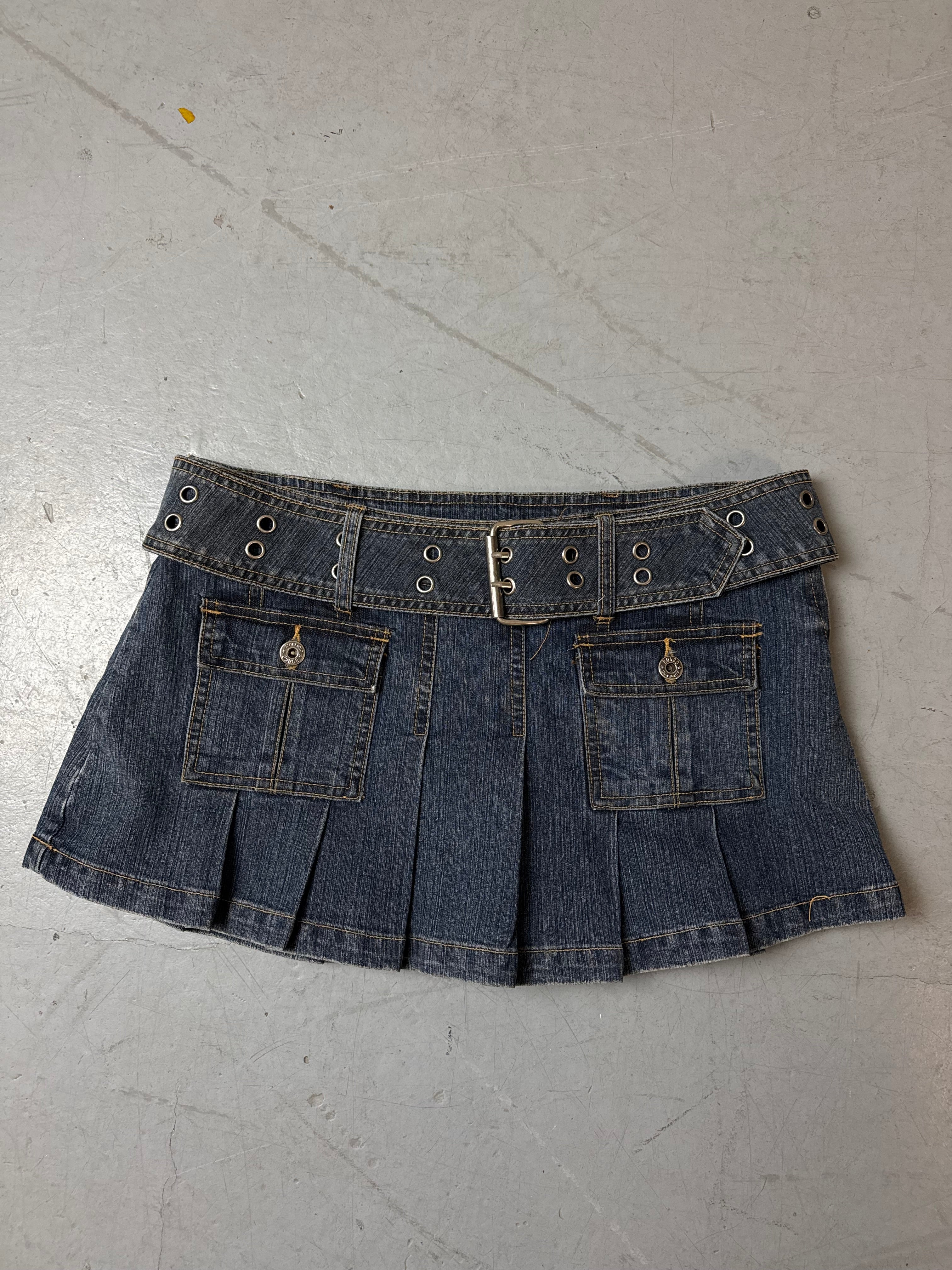Vintage Bongo Denim Mini Skirt with Belt M
