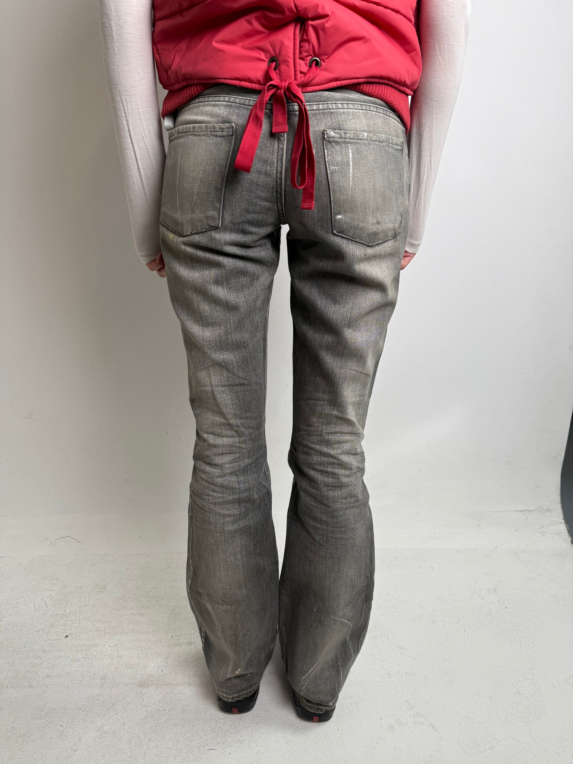 Vintage just cavalli low waist shimmery gold silver bootcut denim Y2K