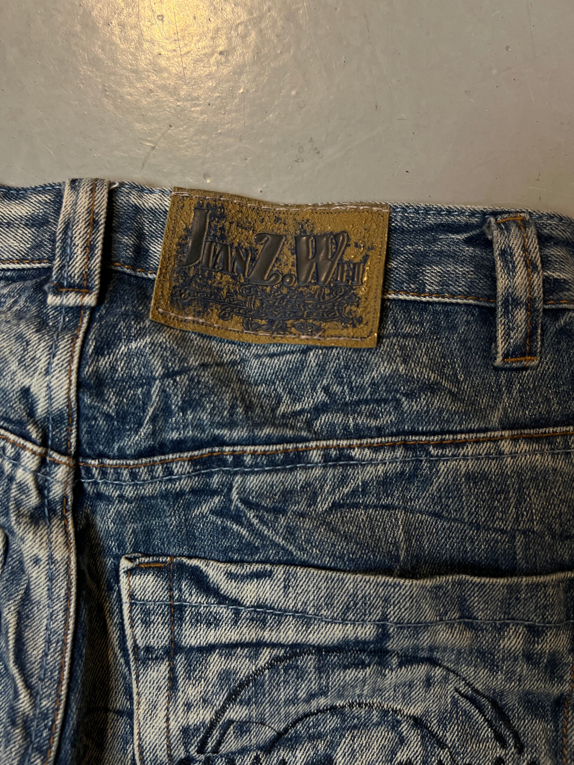 Vintage Blue Crazy Stitched and Washed Denim S/M