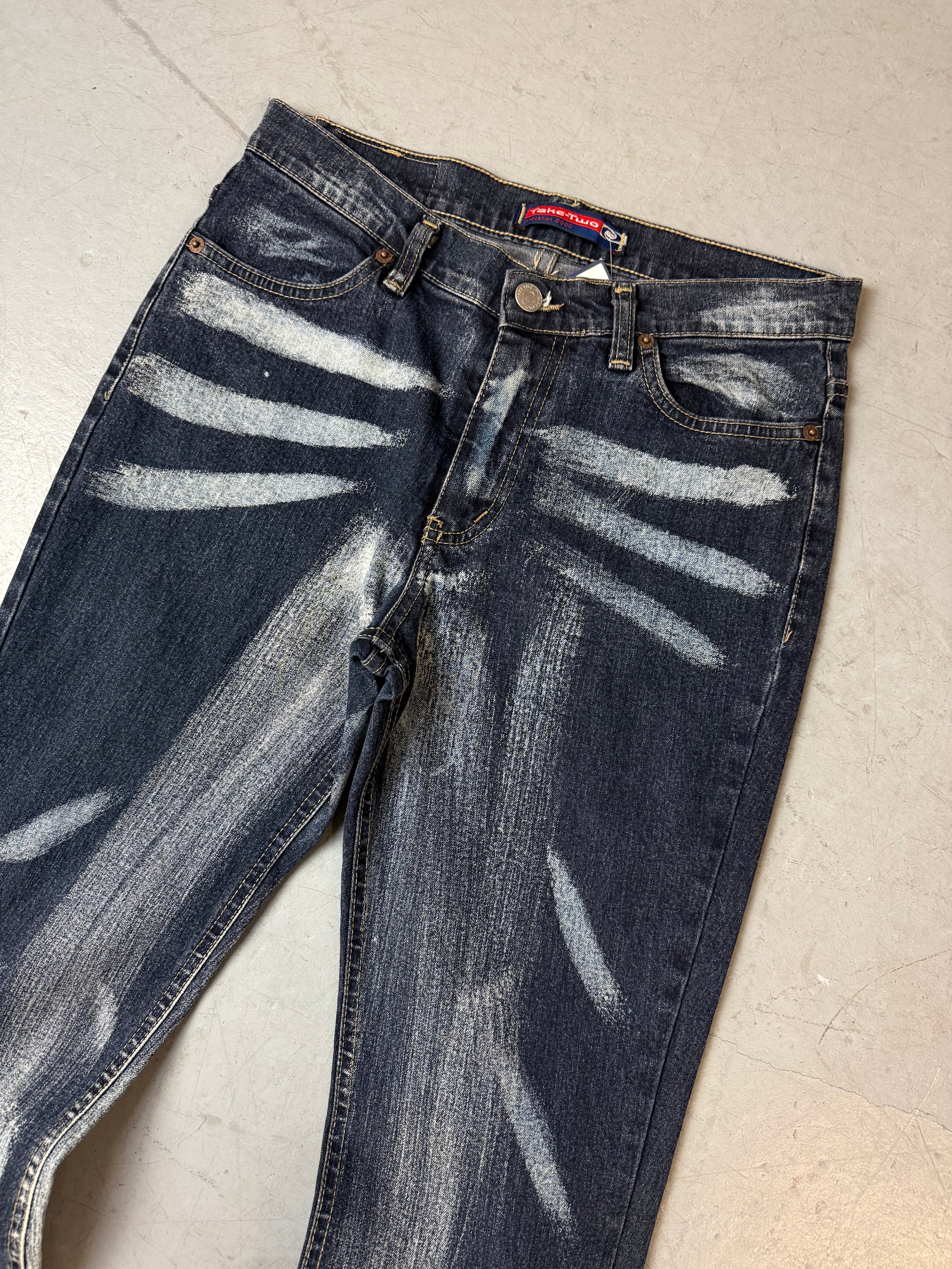 Vintage Take Two Flared Mid Waist Jeans mit besonderem washing für Damen. Y2K Second Hand 2000s Fashion