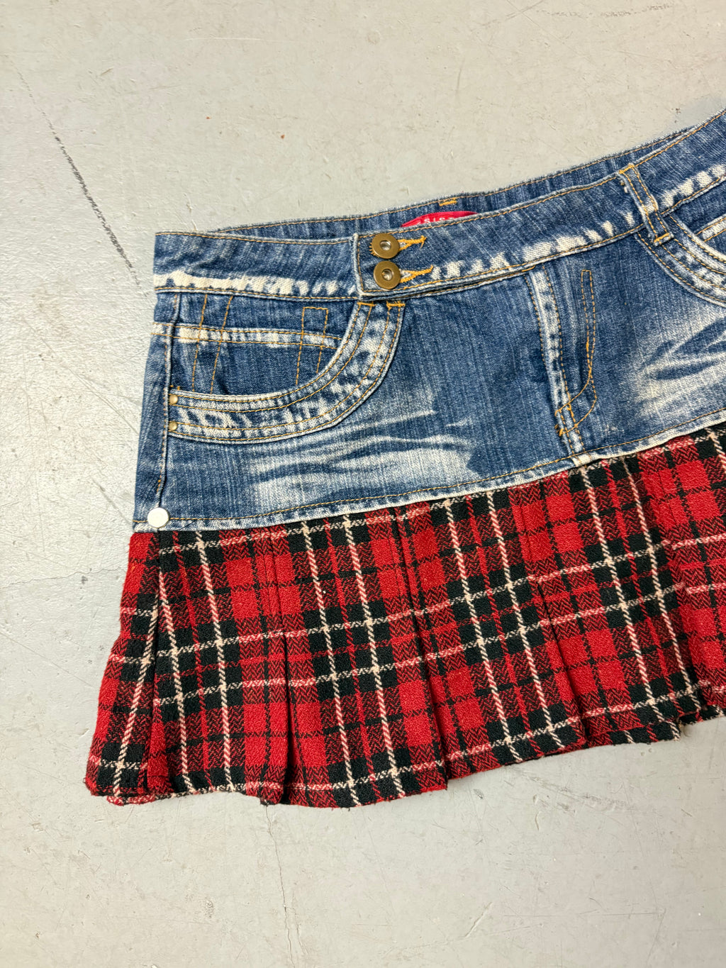 Vintage Esisto Denim and Red Plaid Mini Skirt S