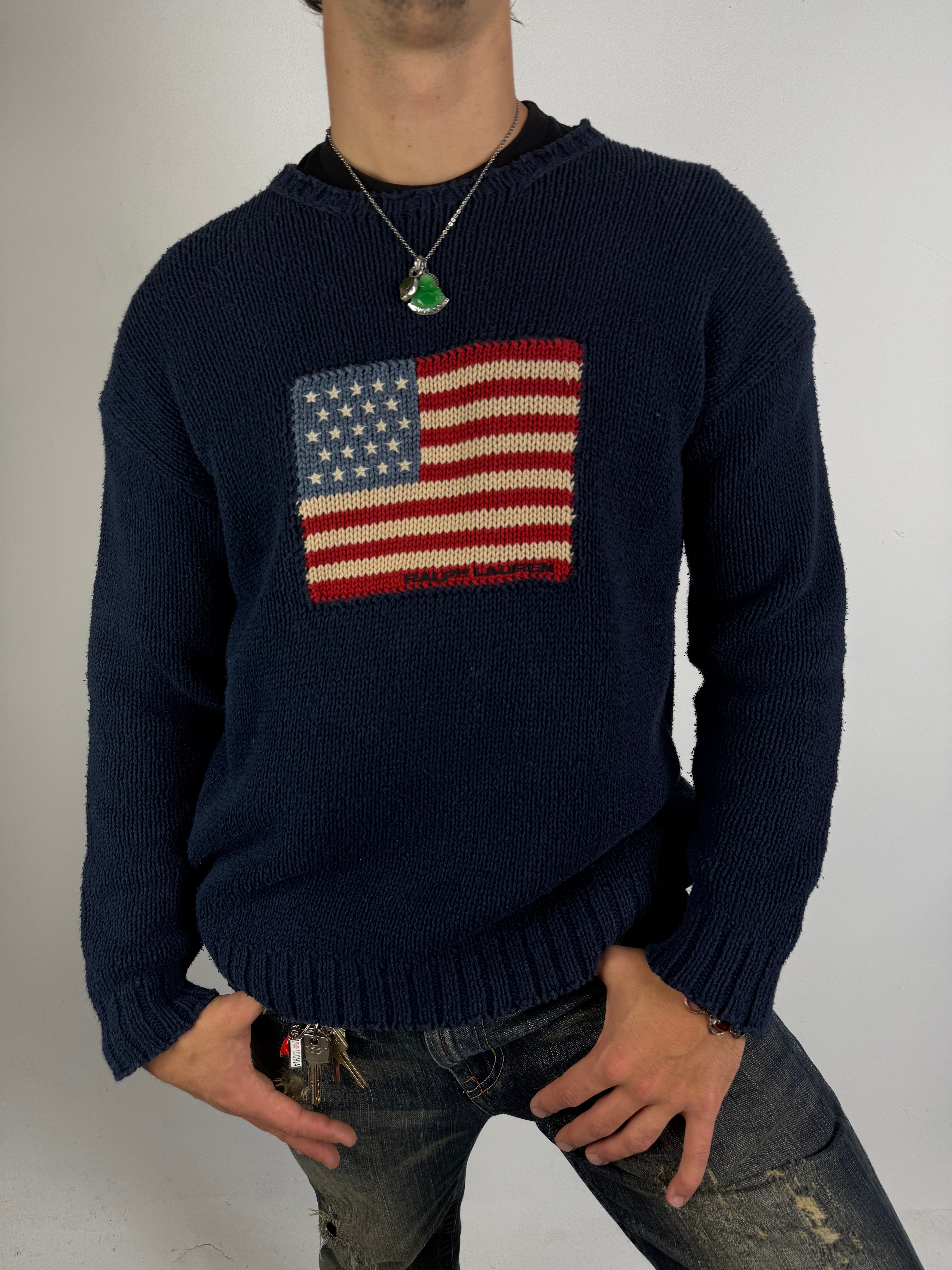 Tragebild von Vintage Ralph Lauren Dark Blue Knit Sweater von vorne