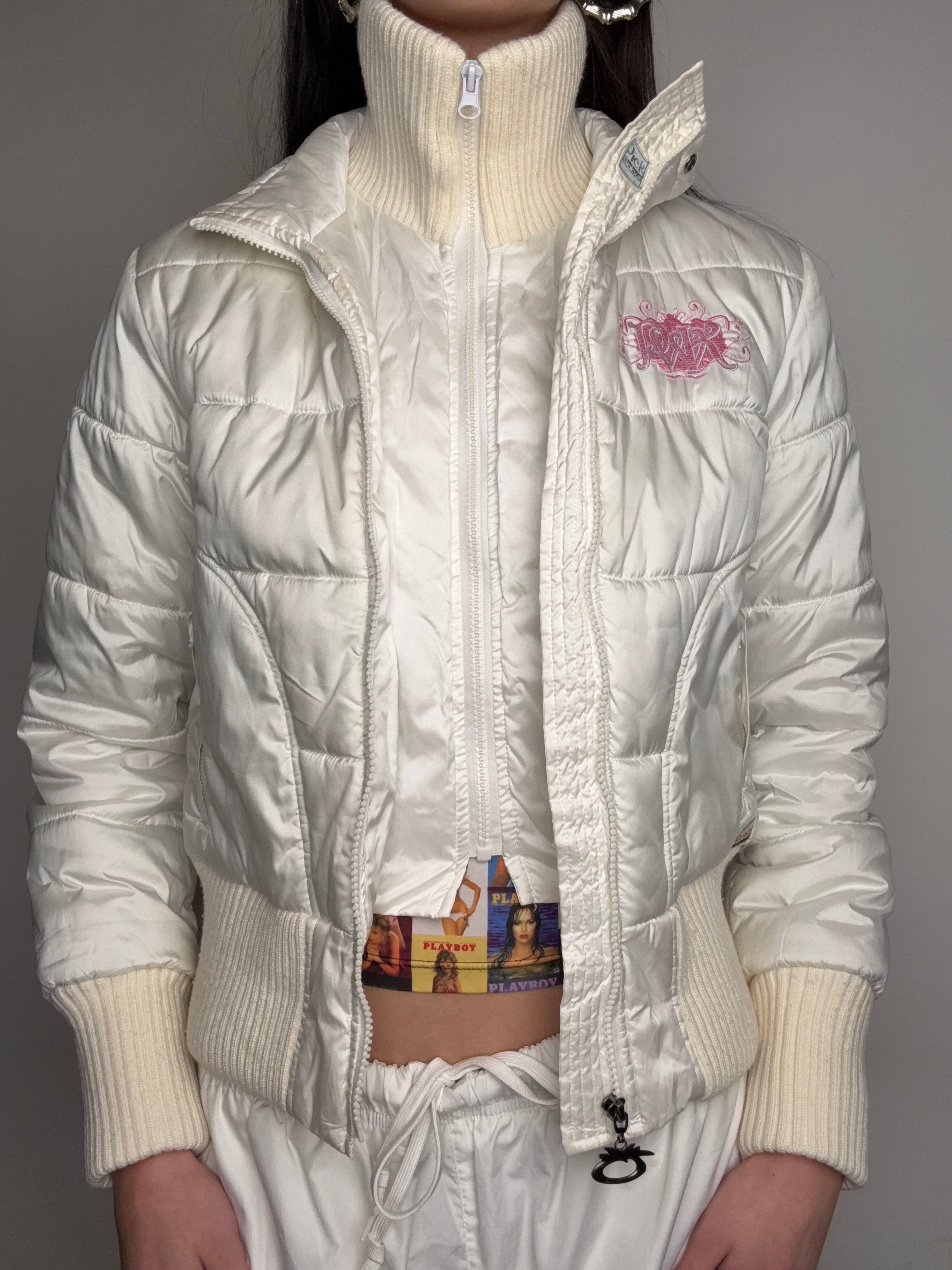 Weiße cropped Winterjacke y2k vintage 