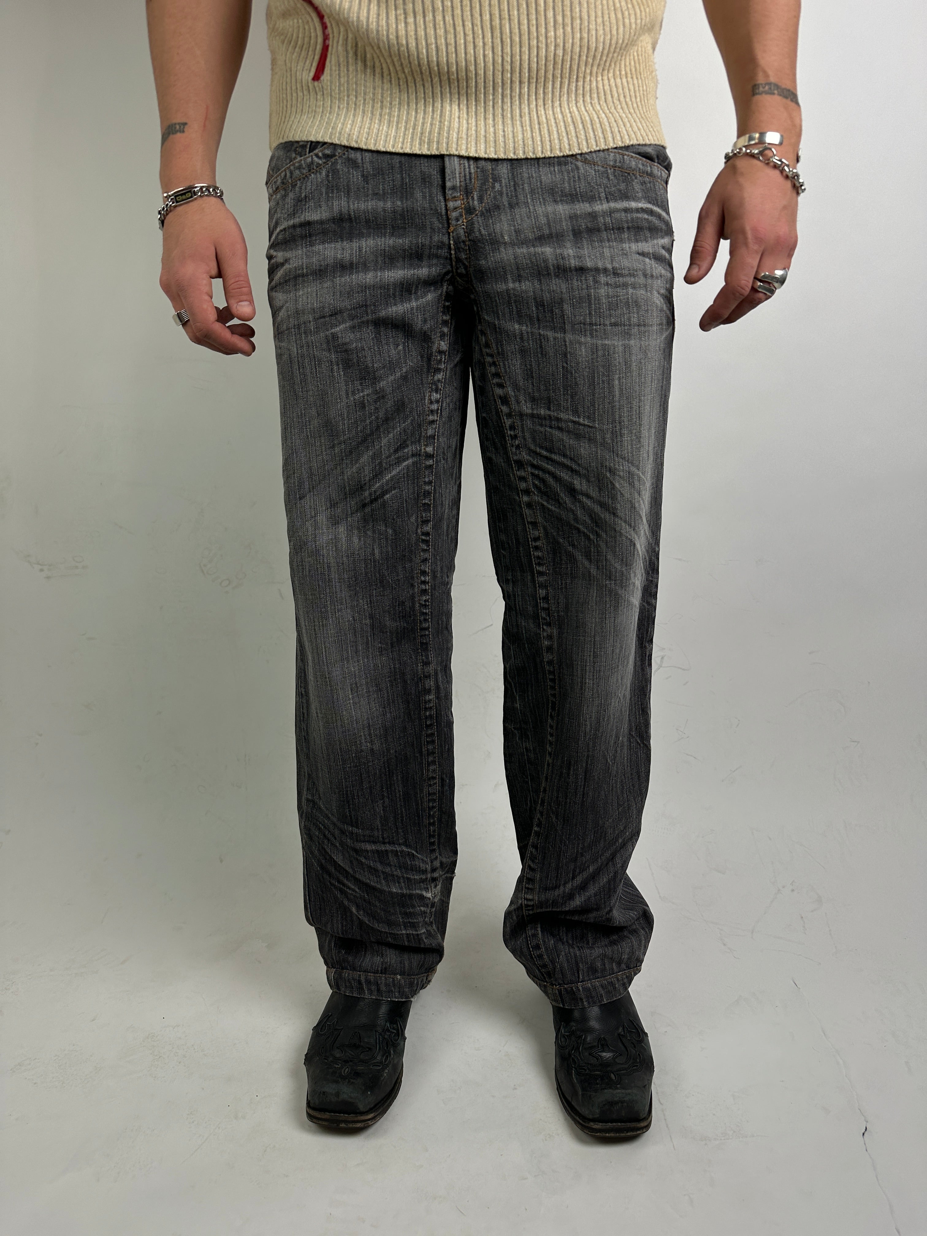 Vintage Majah Flavah Grey Baggy Denim with Backstitching M