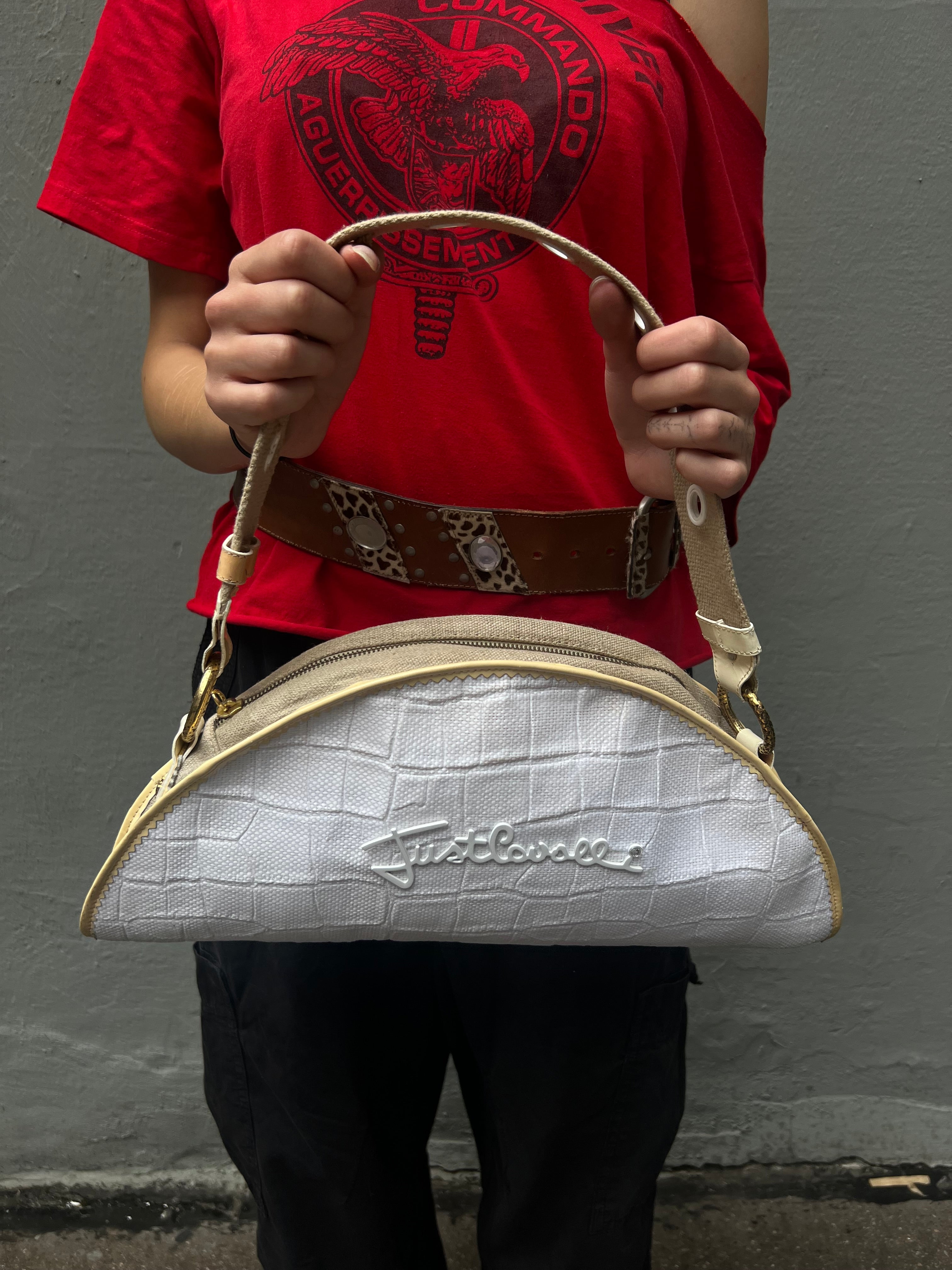 Vintage Just Cavalli Creme Baguette Bag