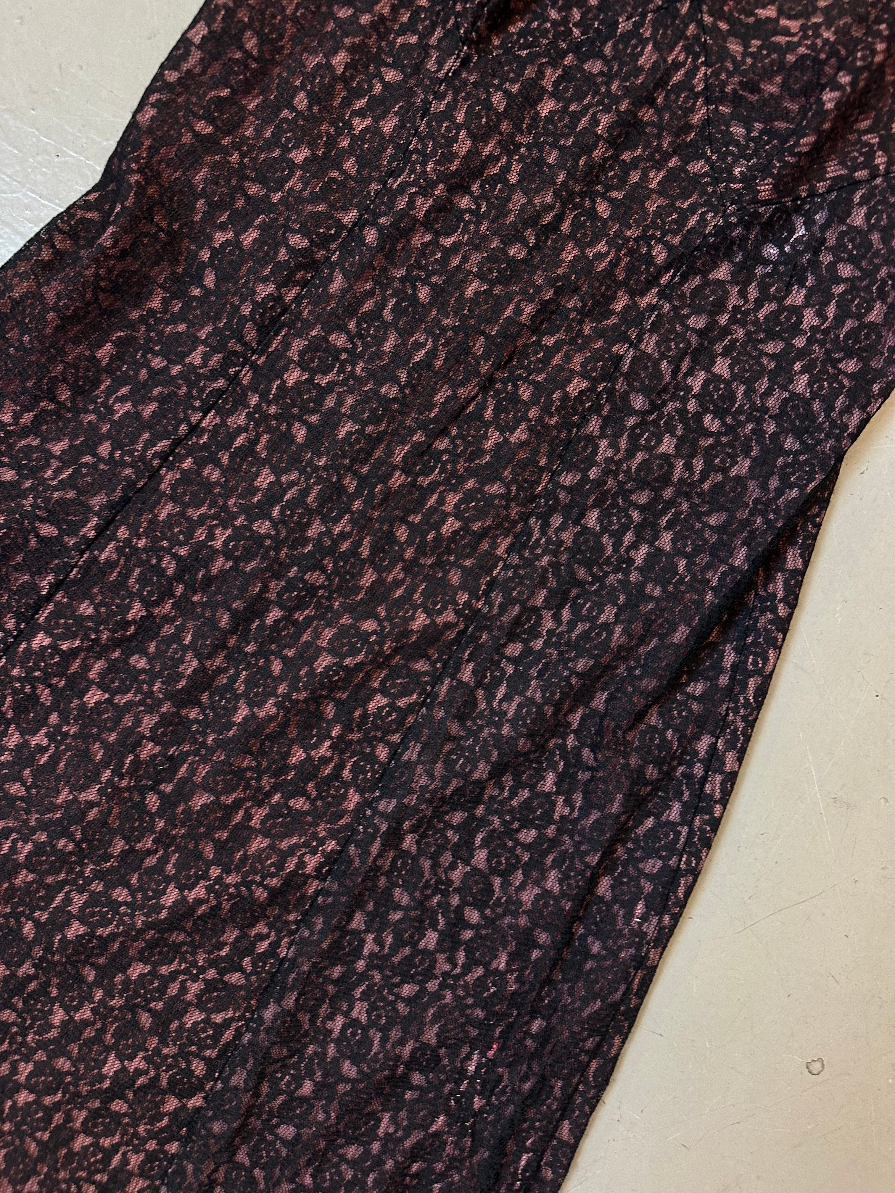 Vintage Pink/Black Midi Dress S