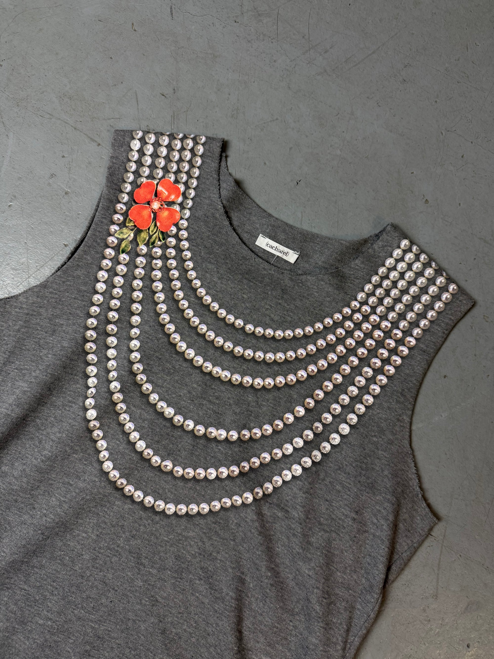 Detailbild von Vintage Grey Pearls Printed Tank Top von vorne