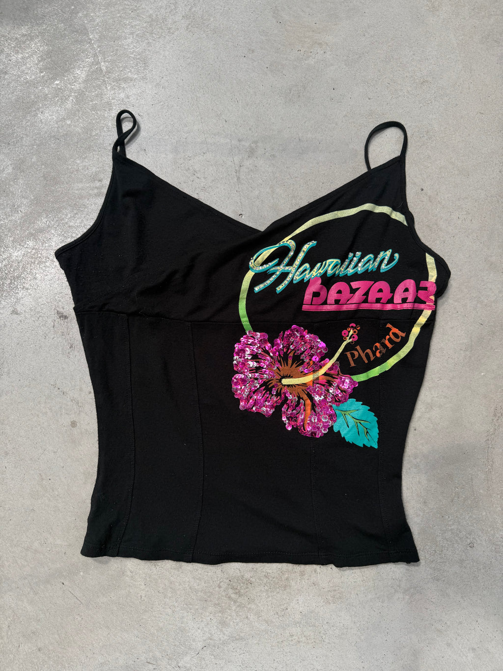 Vintage Phard Hawaiian Printed Top Mit Stich für Damen. Y2K Second Hand 2000s Fashion 