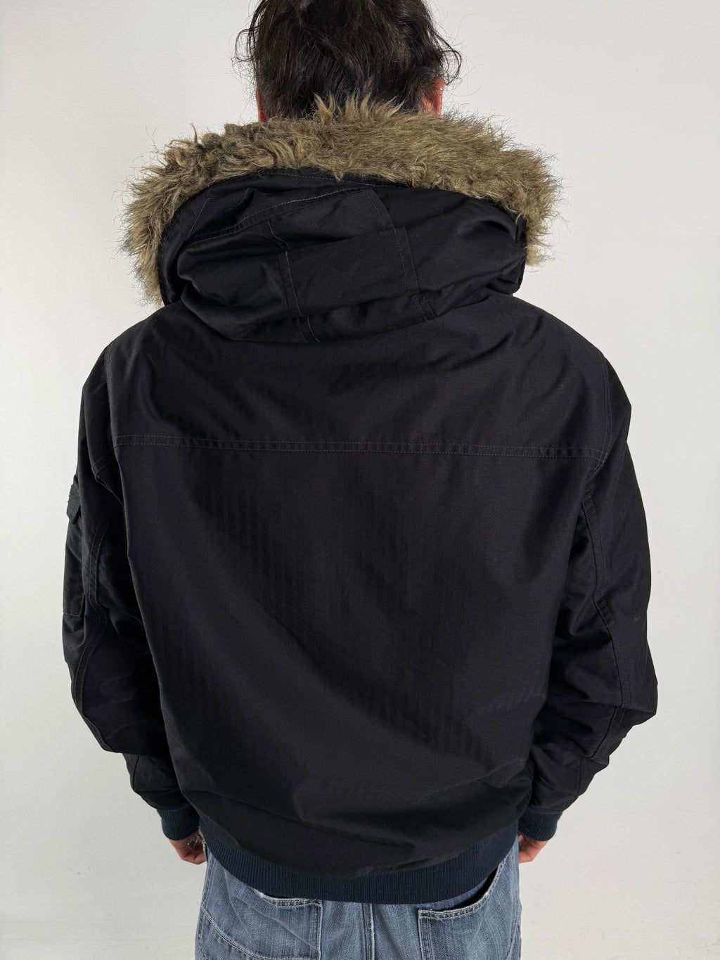 Vintage Woolrich Black Winter Jacket with Fur Hood M/L