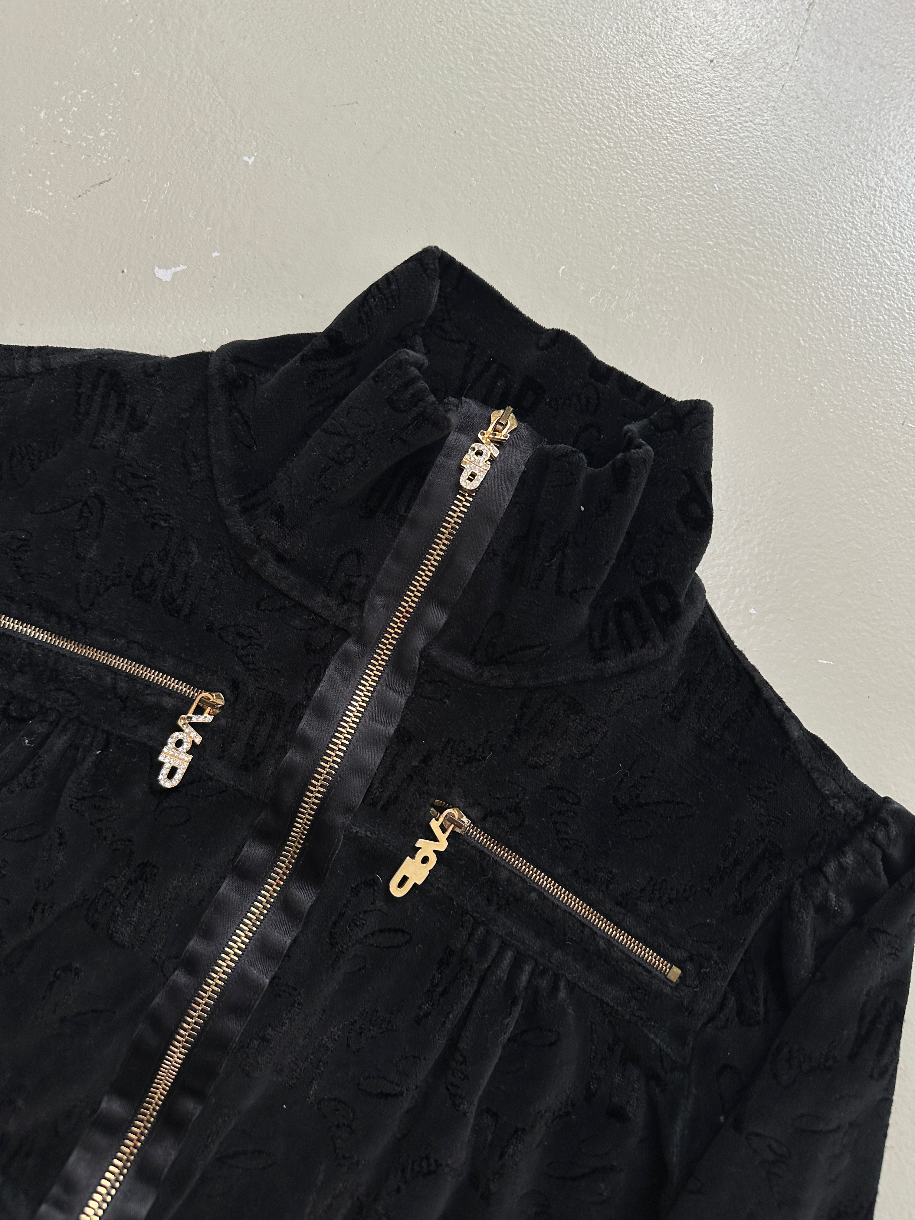 Vintage VDP Black Velvet Zip Jacket with Gold Hardware S