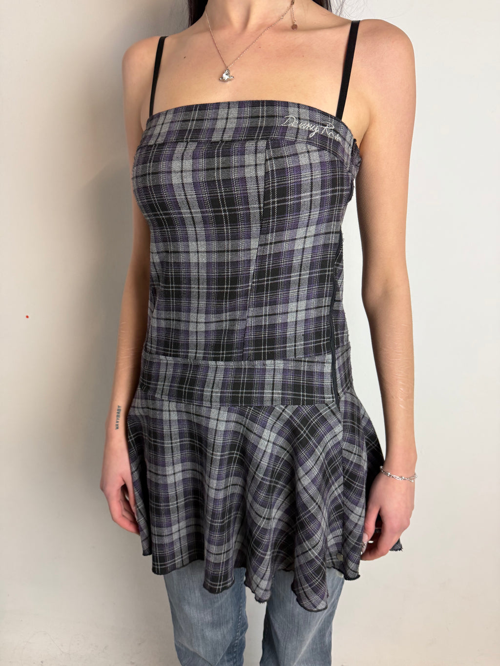 Vintage Denny Rose Purple Plaid Strapless Mini Dress M