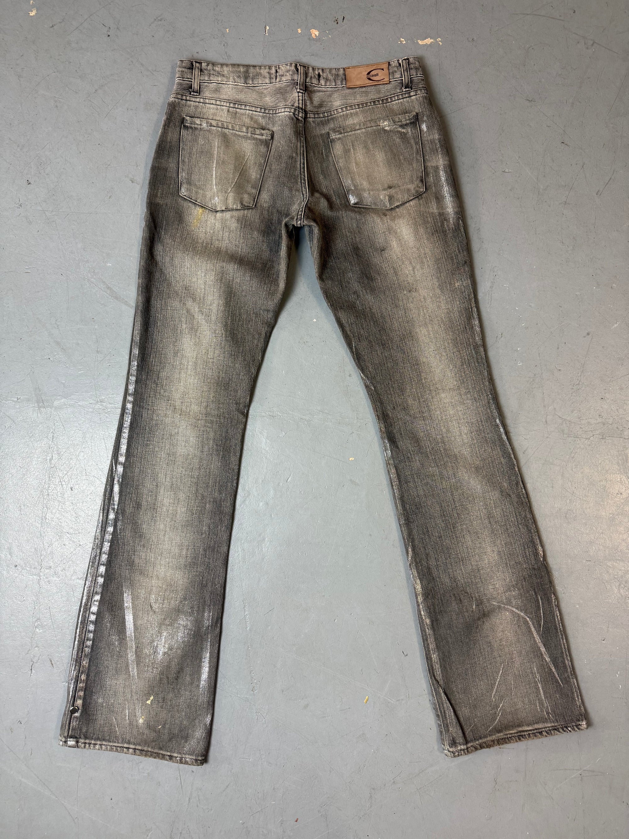 Vintage just cavalli low waist shimmery gold silver bootcut denim Y2K