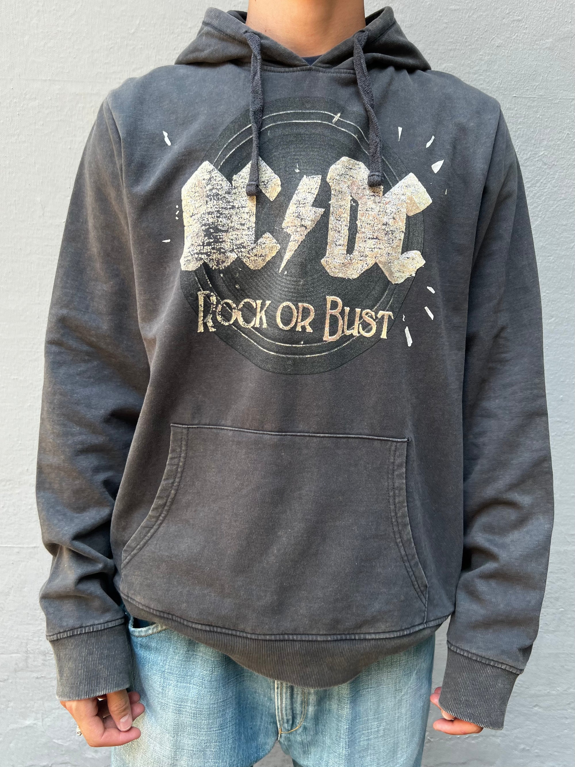Vintage Grey Washed ACDC Hoodie L/XL