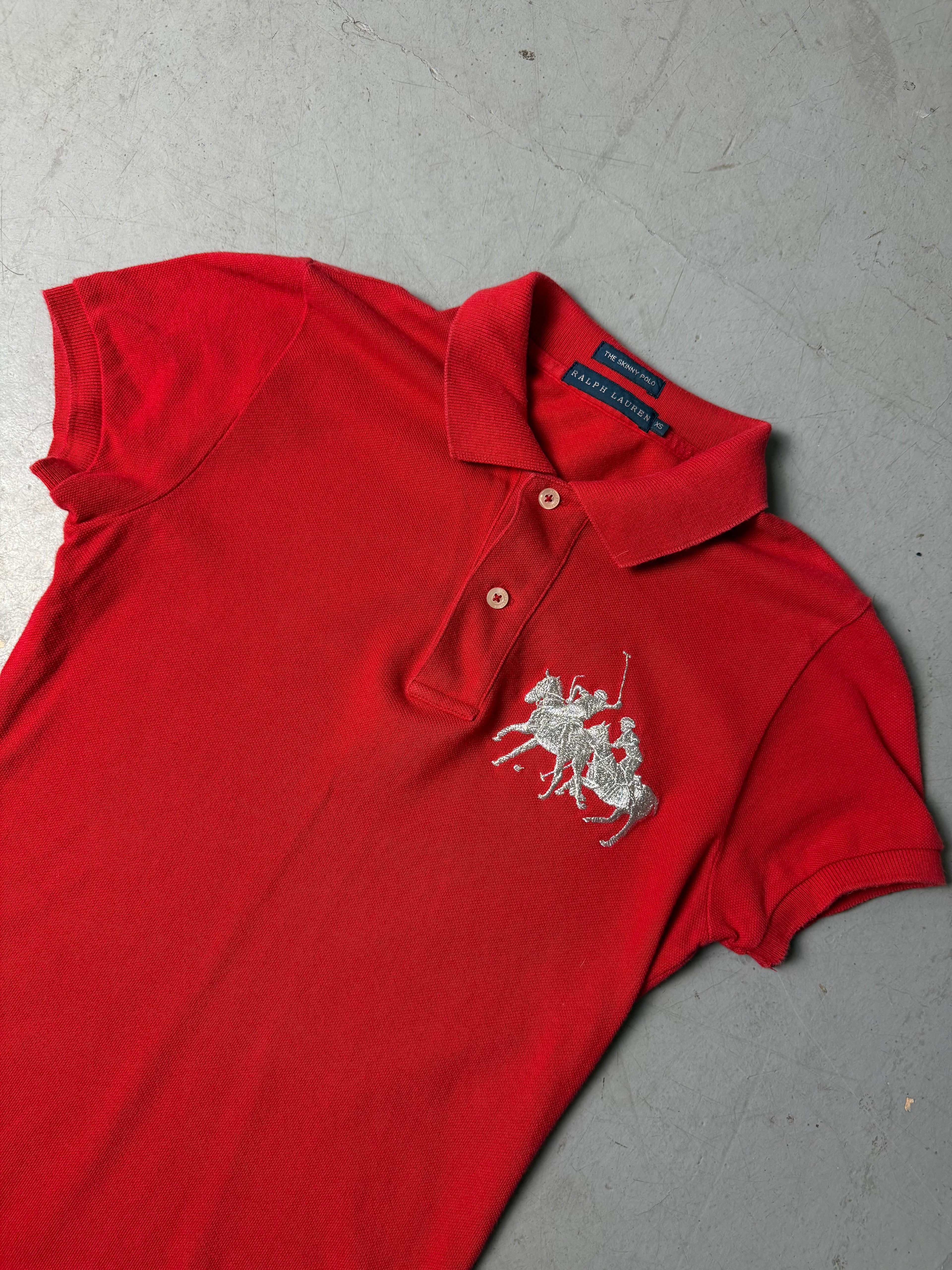 Detailliertes Produktbild Vintage Ralph Lauren Red Slim Fit Polo XS/S von vorne 