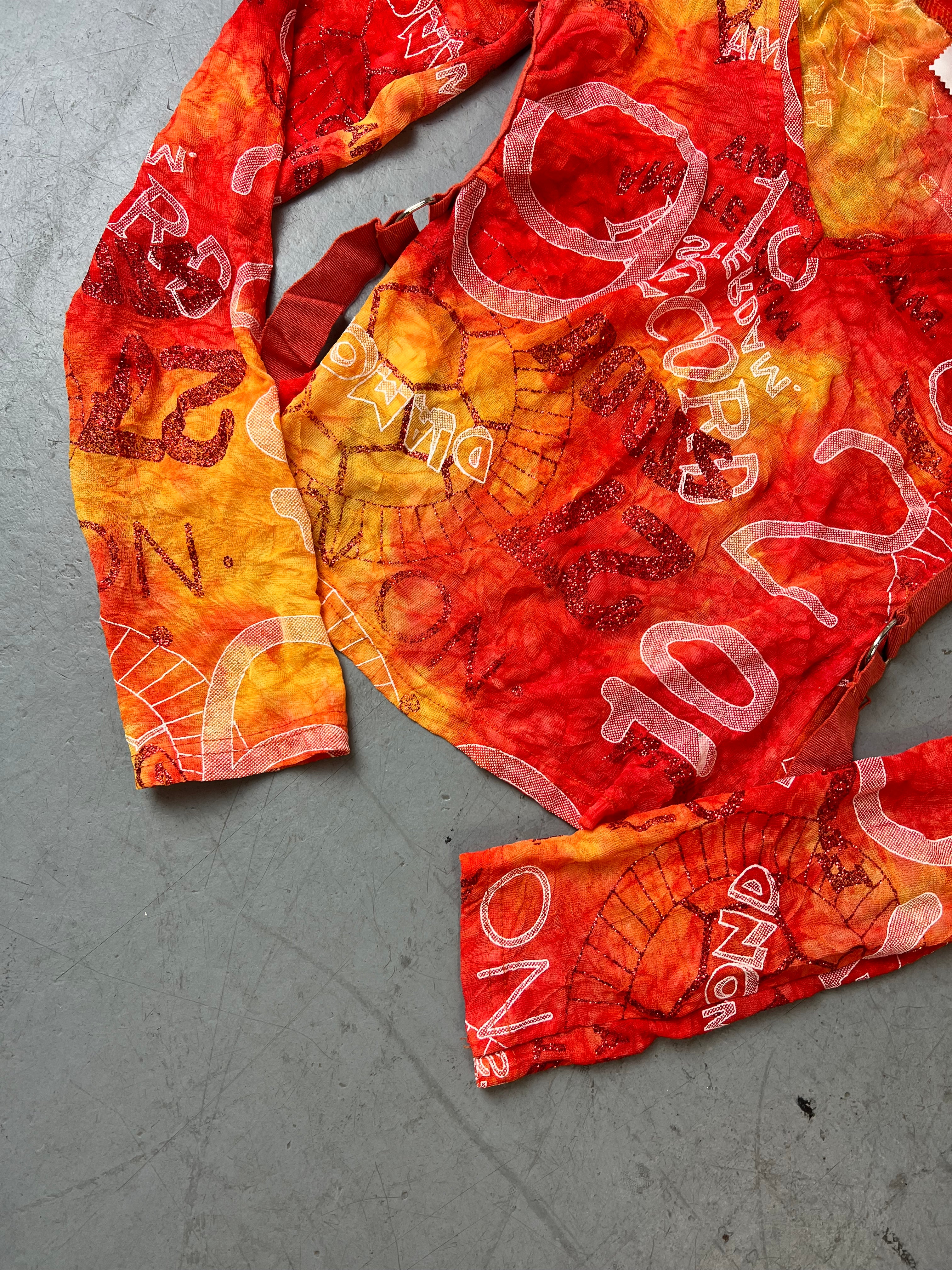 Vintage Orange Cropped Glittery Longsleeve Für Damen. Y2K Second Hand 2000s Fashion