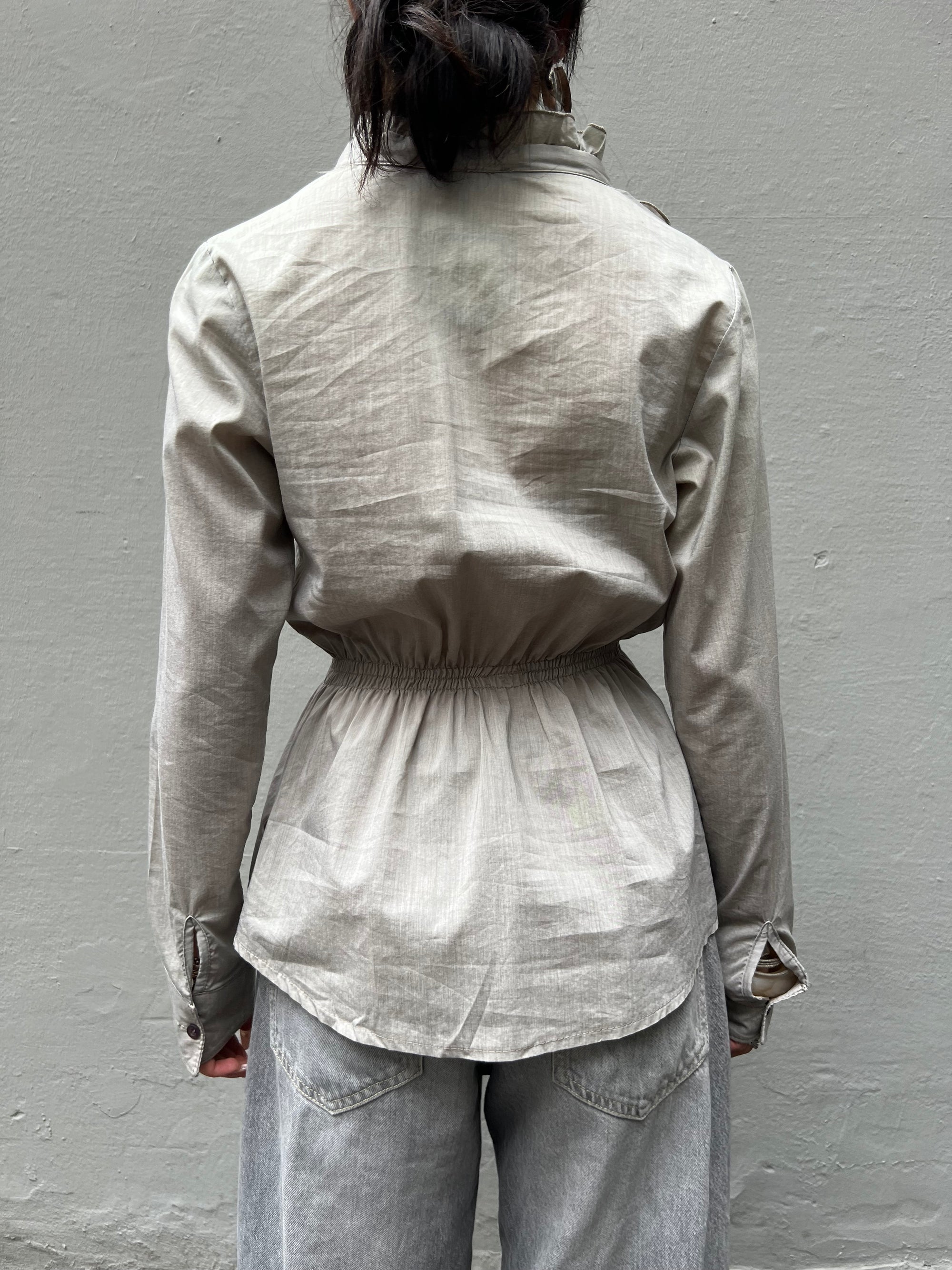 Vintage Beige Ruffle Blouse S