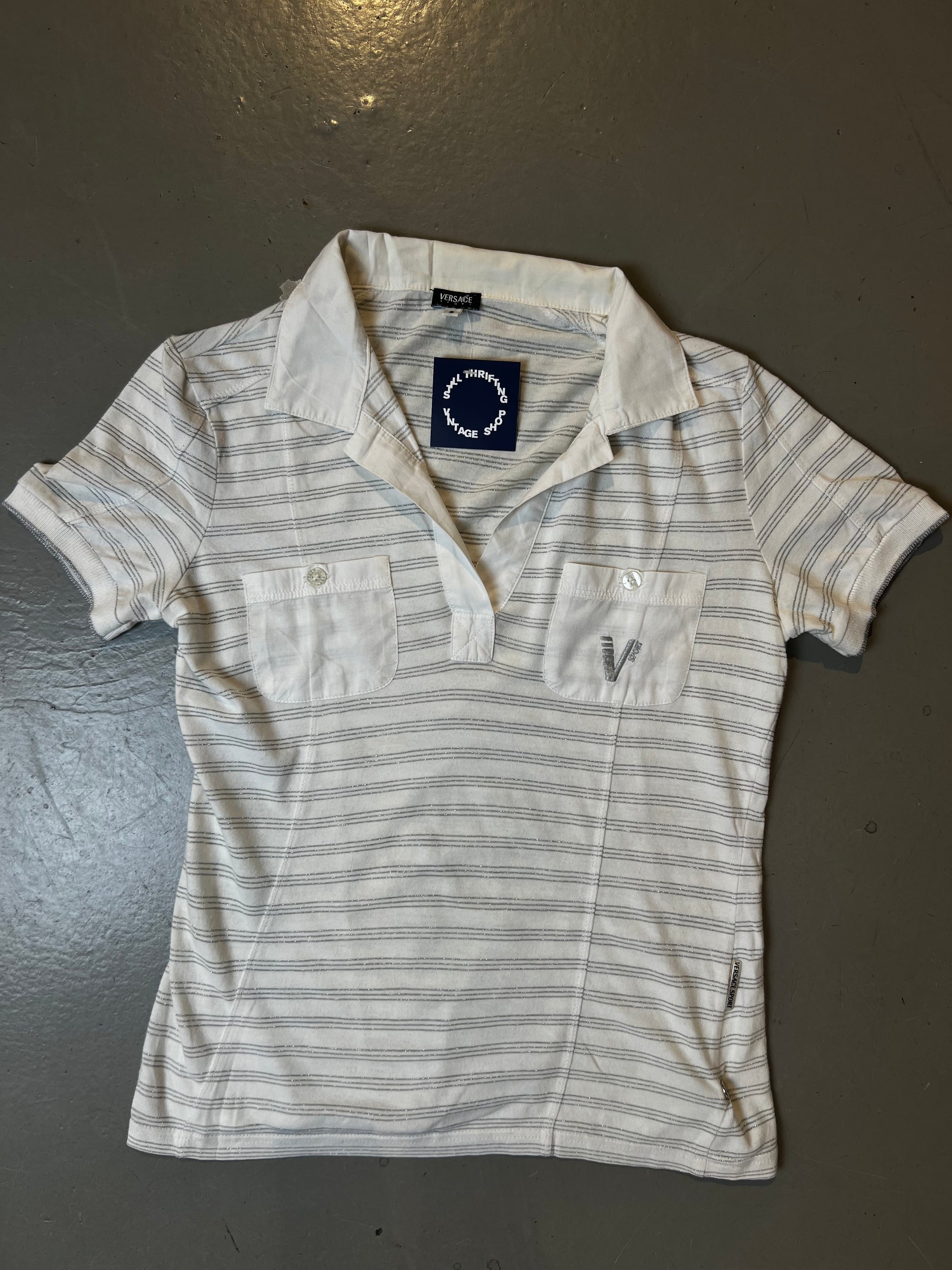Vintage Versace Striped Glitter Polo XS/S