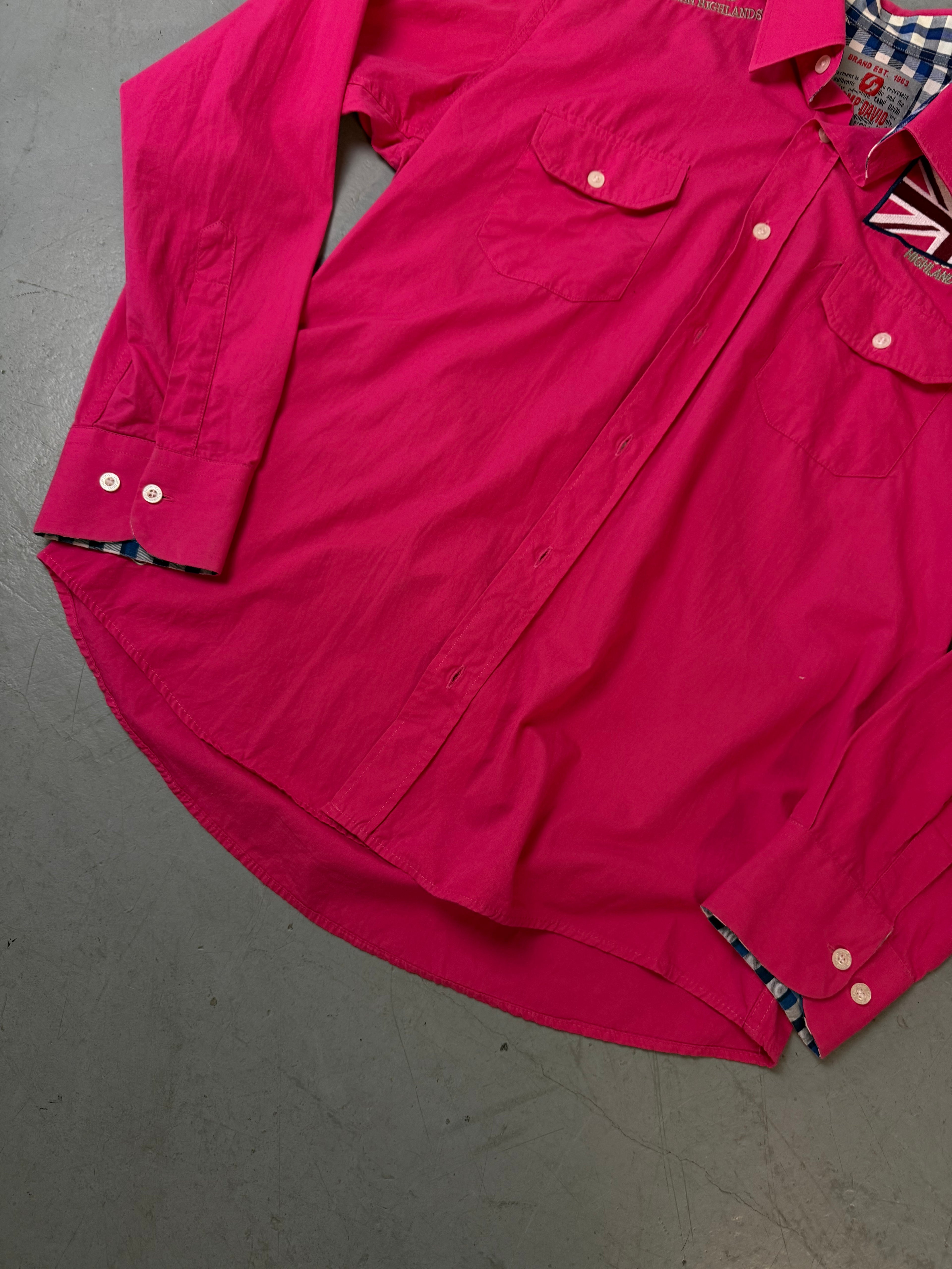 Vintage Camp David Pink Y2K Printed Button Up Shirt L