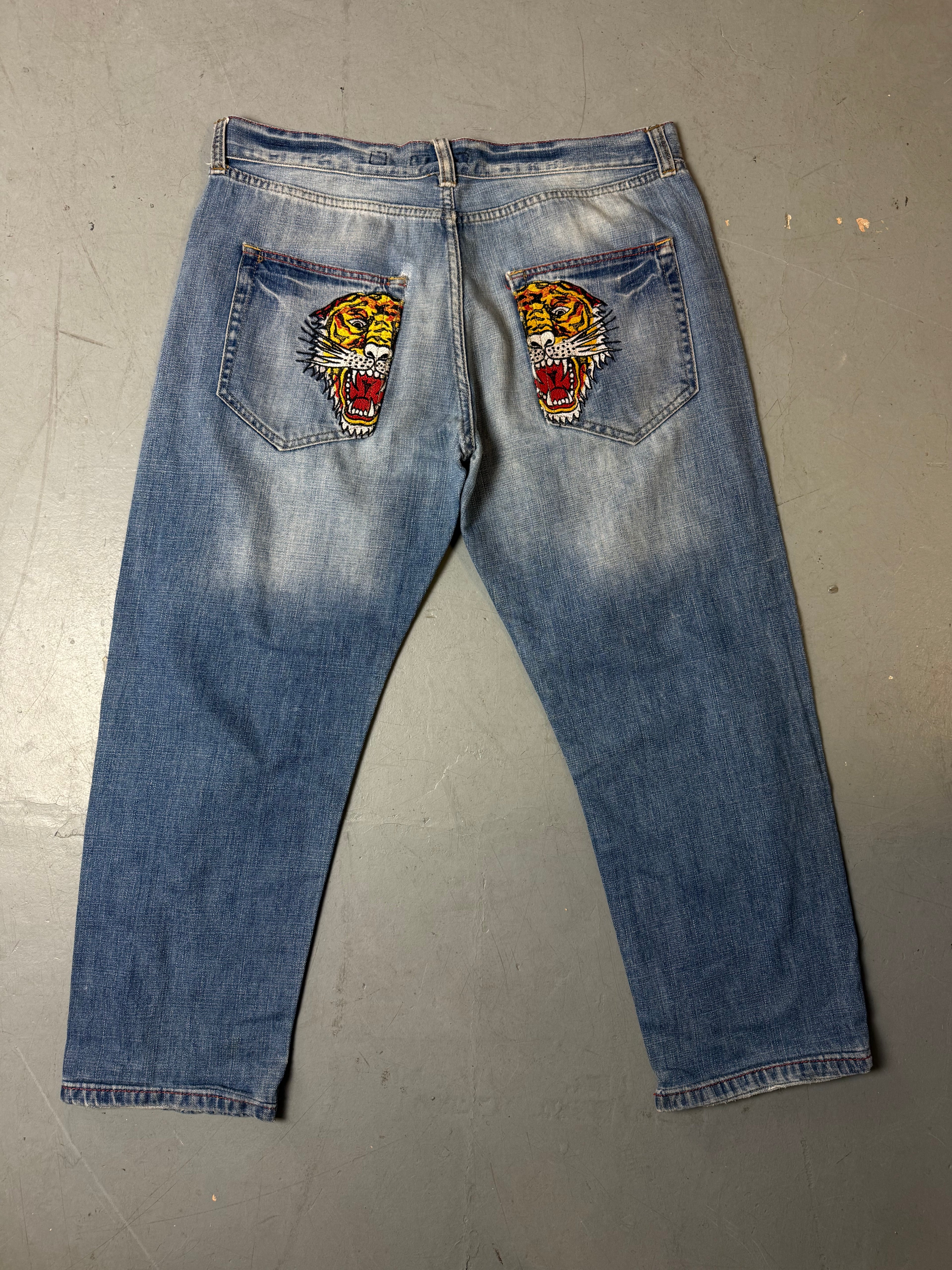 Vintage Ed Hardy Short Denim with Tiger Backprint XL