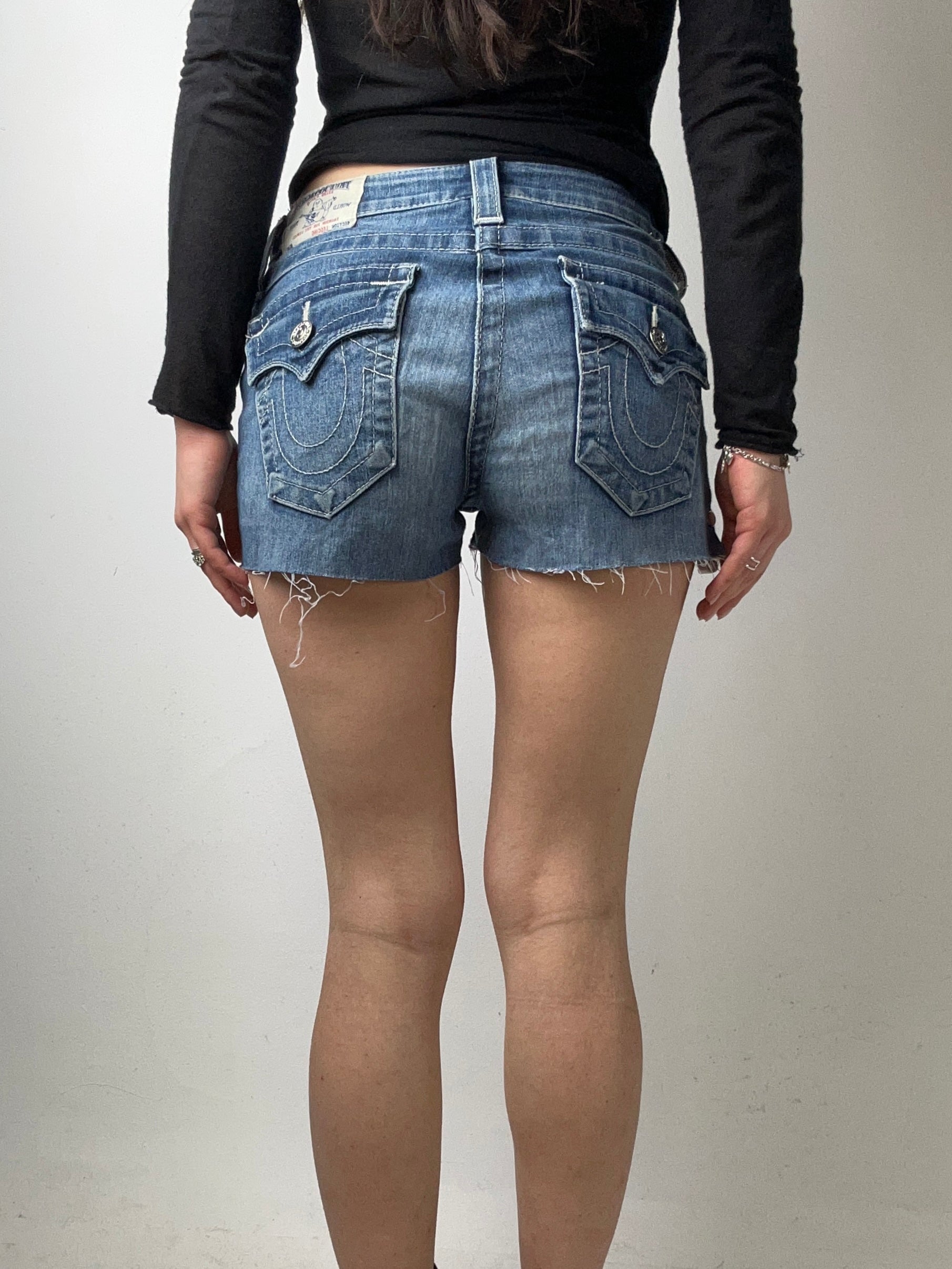 Vintage True Religion Ripped Blue Denim Shorts XS