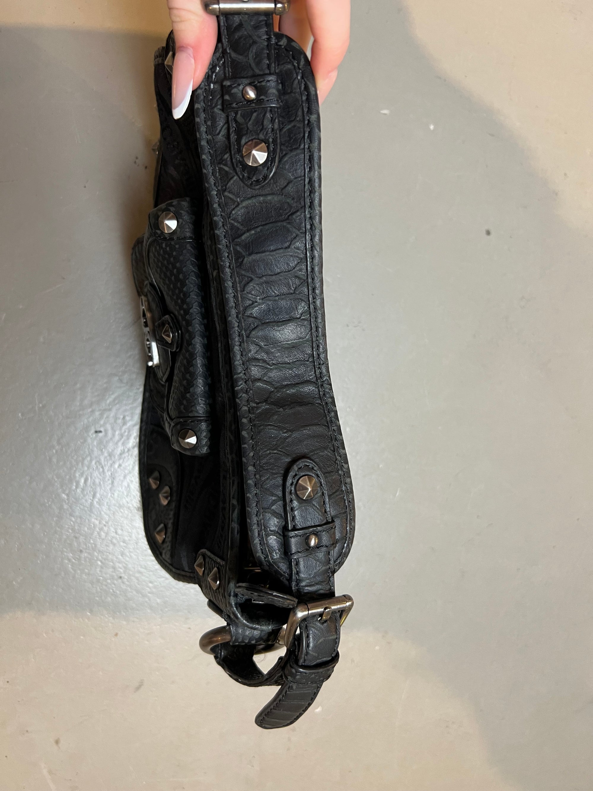 Vintage Black Studded Monogram Cavalli Shoulder Bag