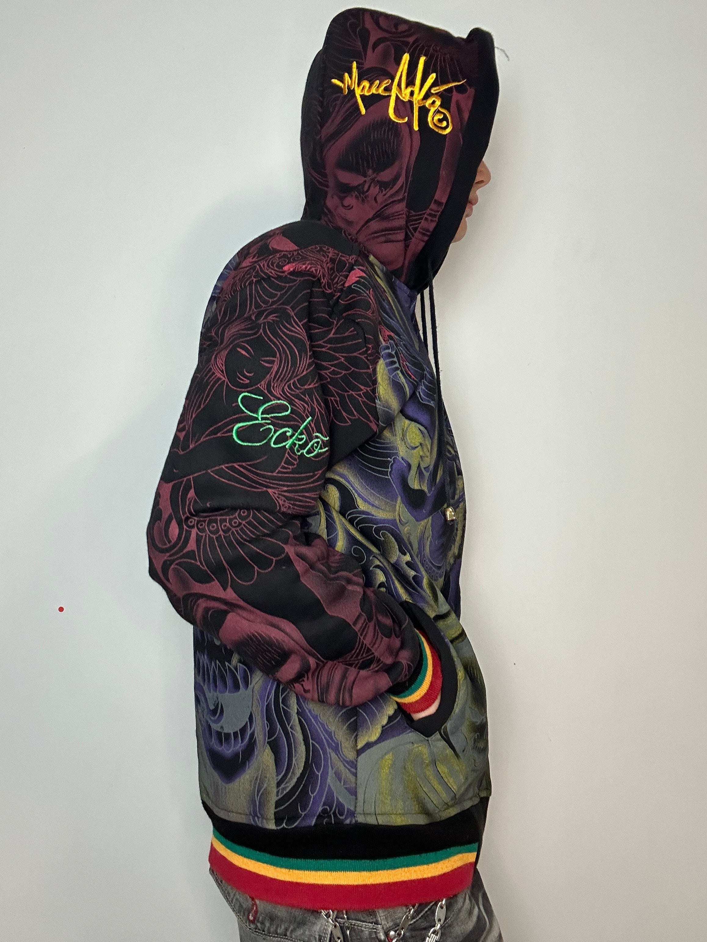 Vintage Ecko Unltd. Grafischer Zip Up Hoodie für Herren. Y2K Second Hand 2000s Fashion 