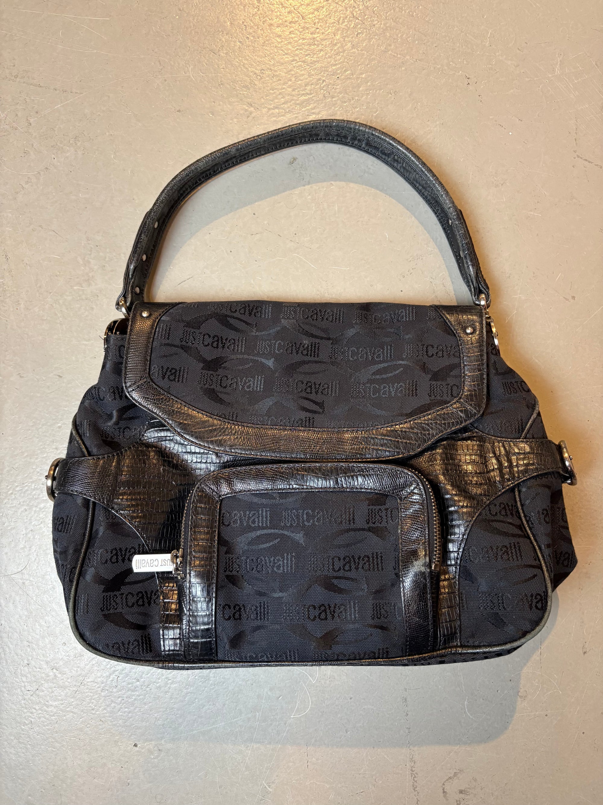 Vintage Just Cavalli Black Bag with Silver Details