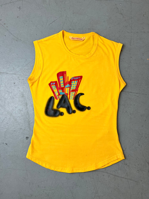 Vintage Fornarina Yellow Printed Tanktop für Damen. Y2K Second Hand 2000s Fashion