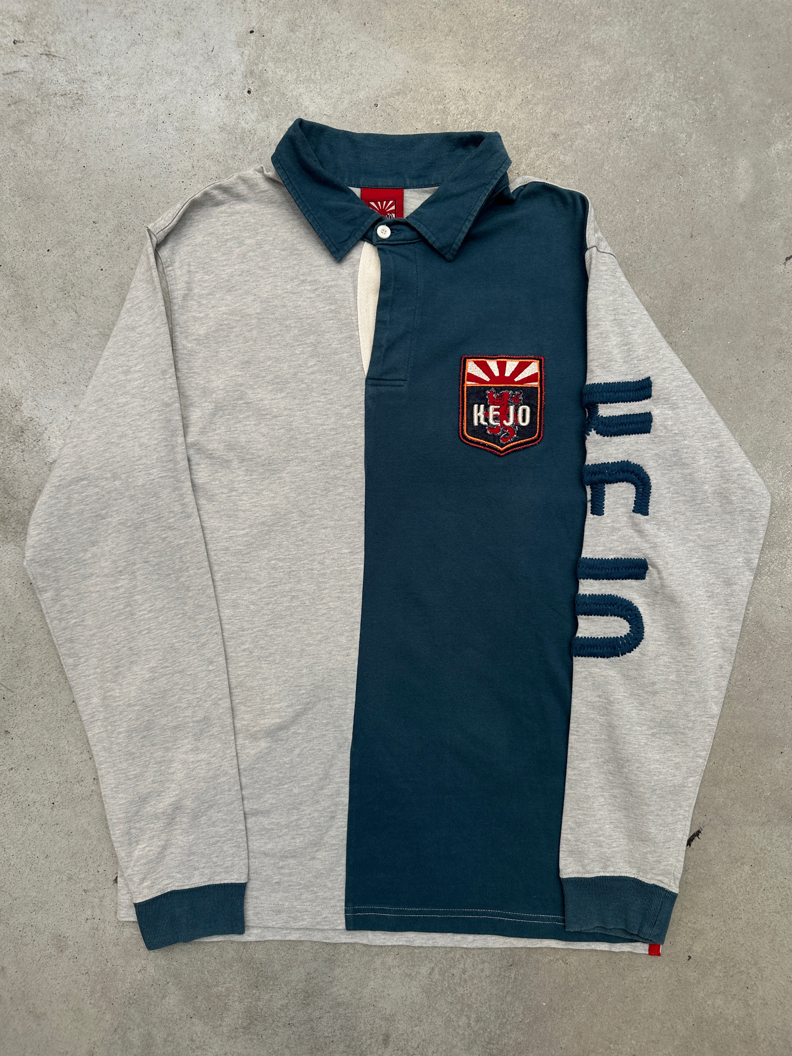 Vintage Kejo Grey and Blue Polo Longsleeve L
