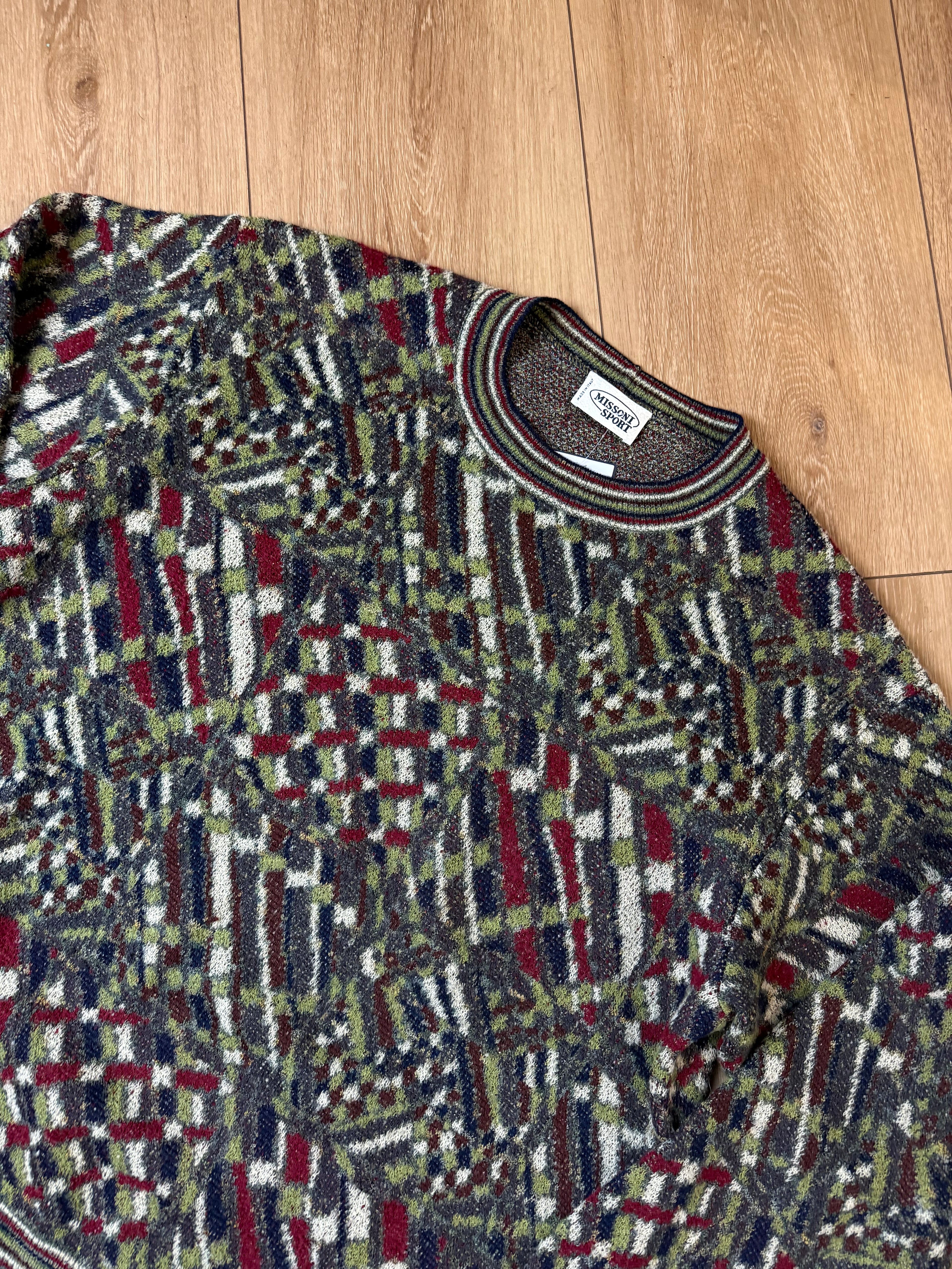 Detailbild von einem Vintage Missoni Sport Green Knit Sweater von Kragen