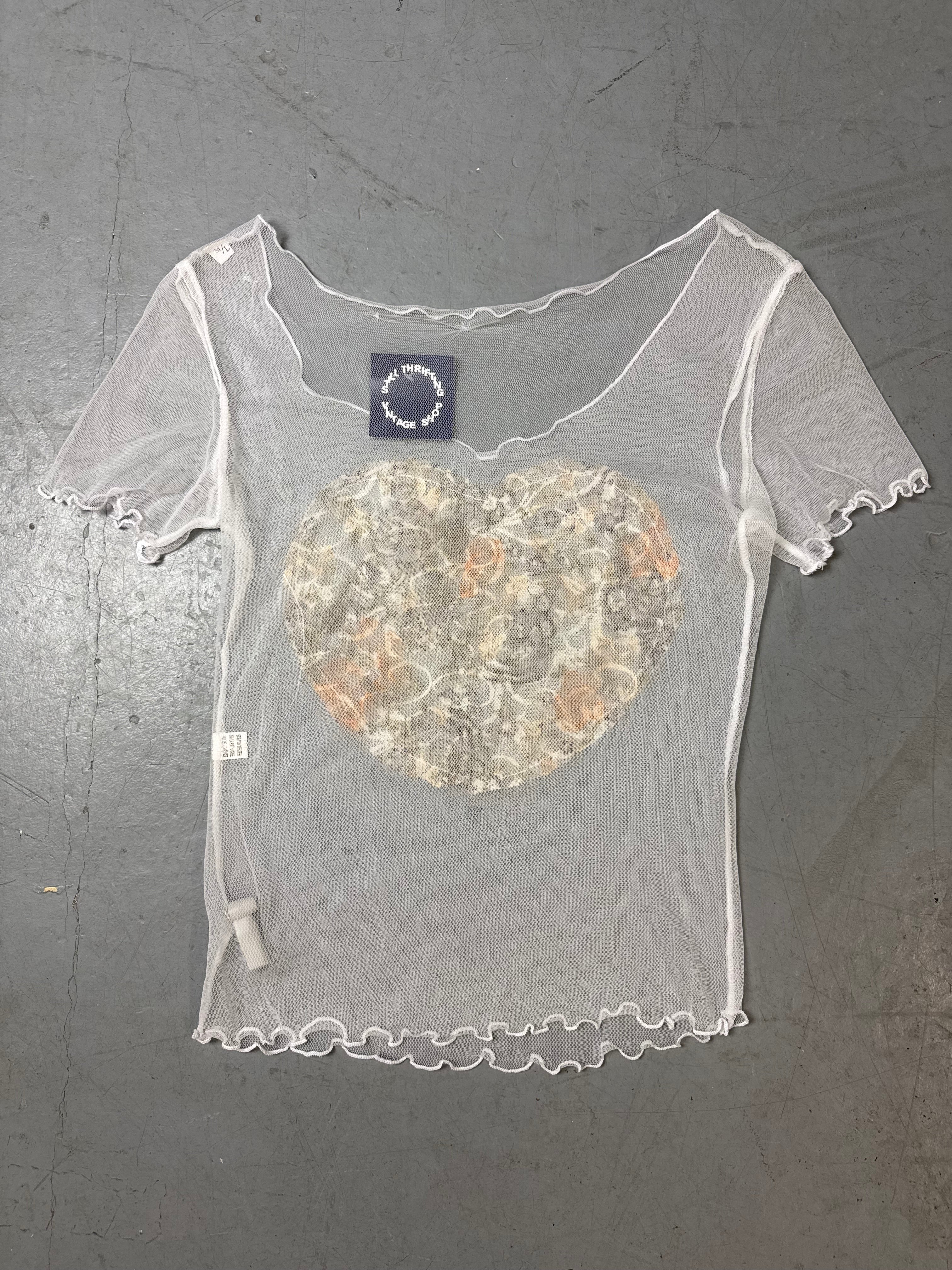 Produktbild von Vintage White Heart Embroidery Mesh T-Shirt M von hinten