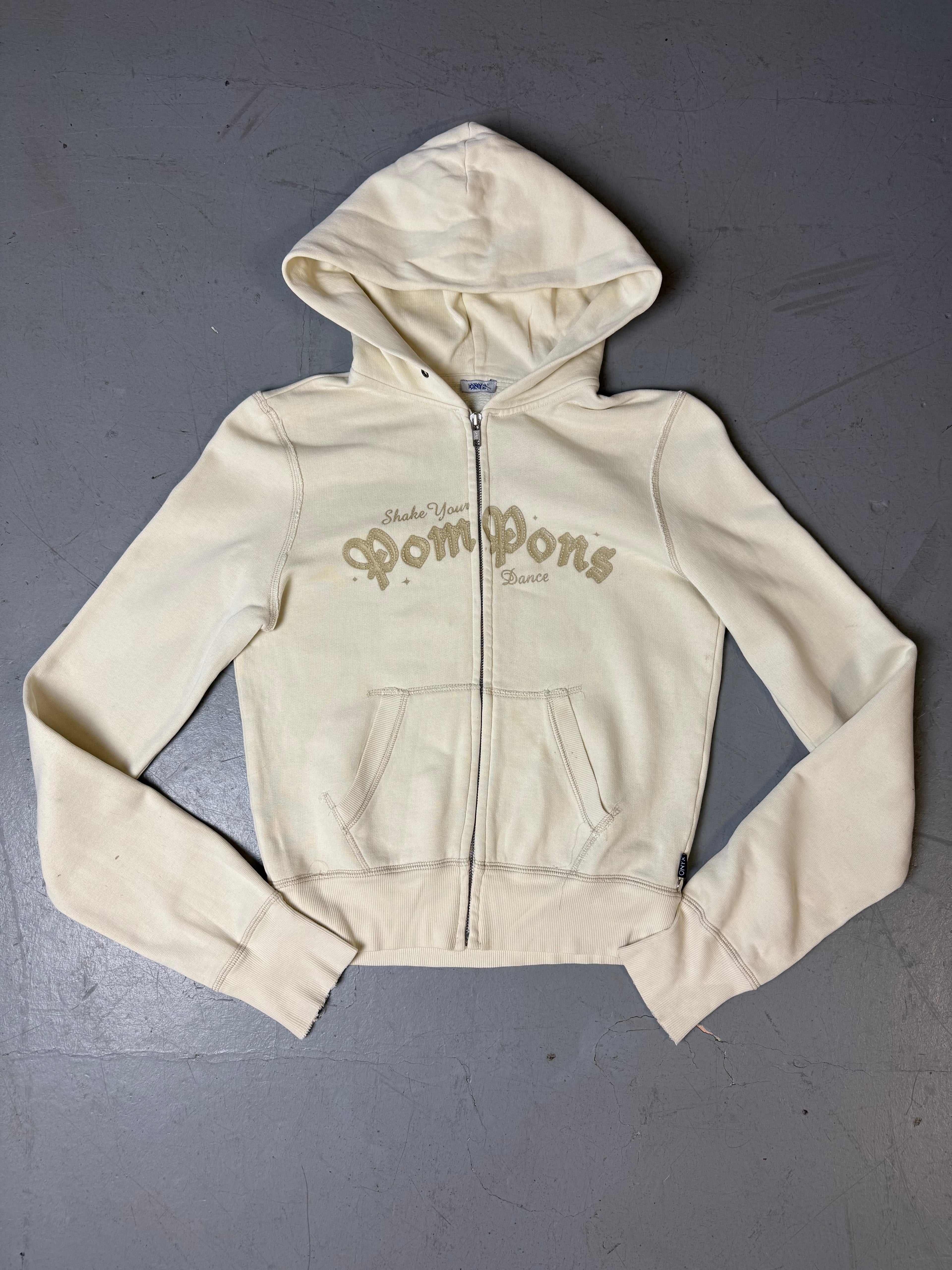 Cream Zip Up Hoodie von Onyx in Größe S mit Print vorne 