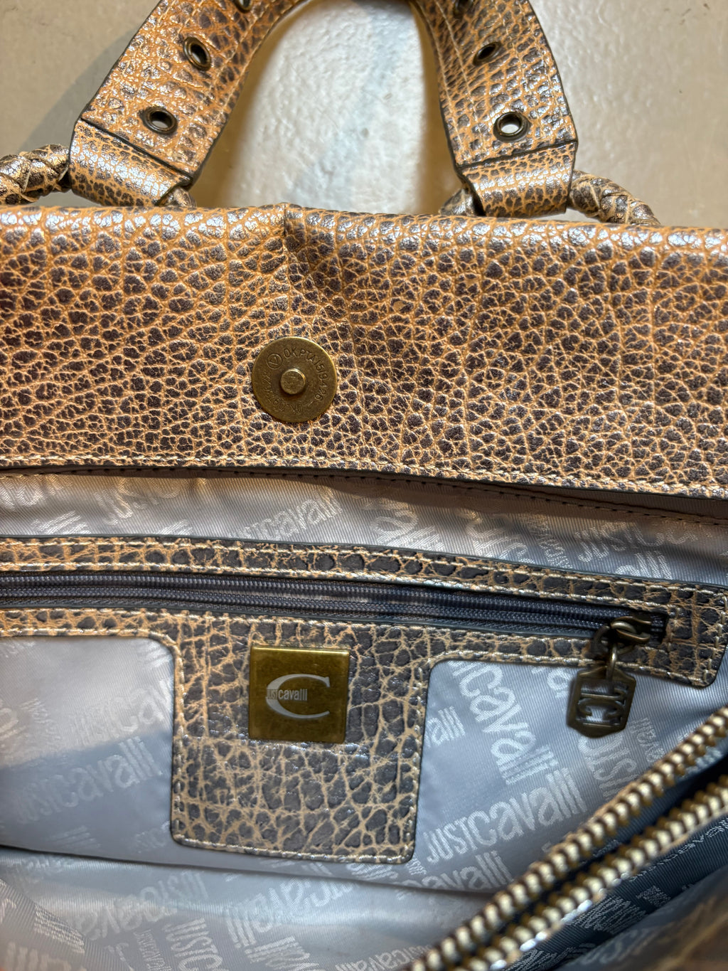 Vintage Beige Just Cavalli Mini Bag With Gold Details