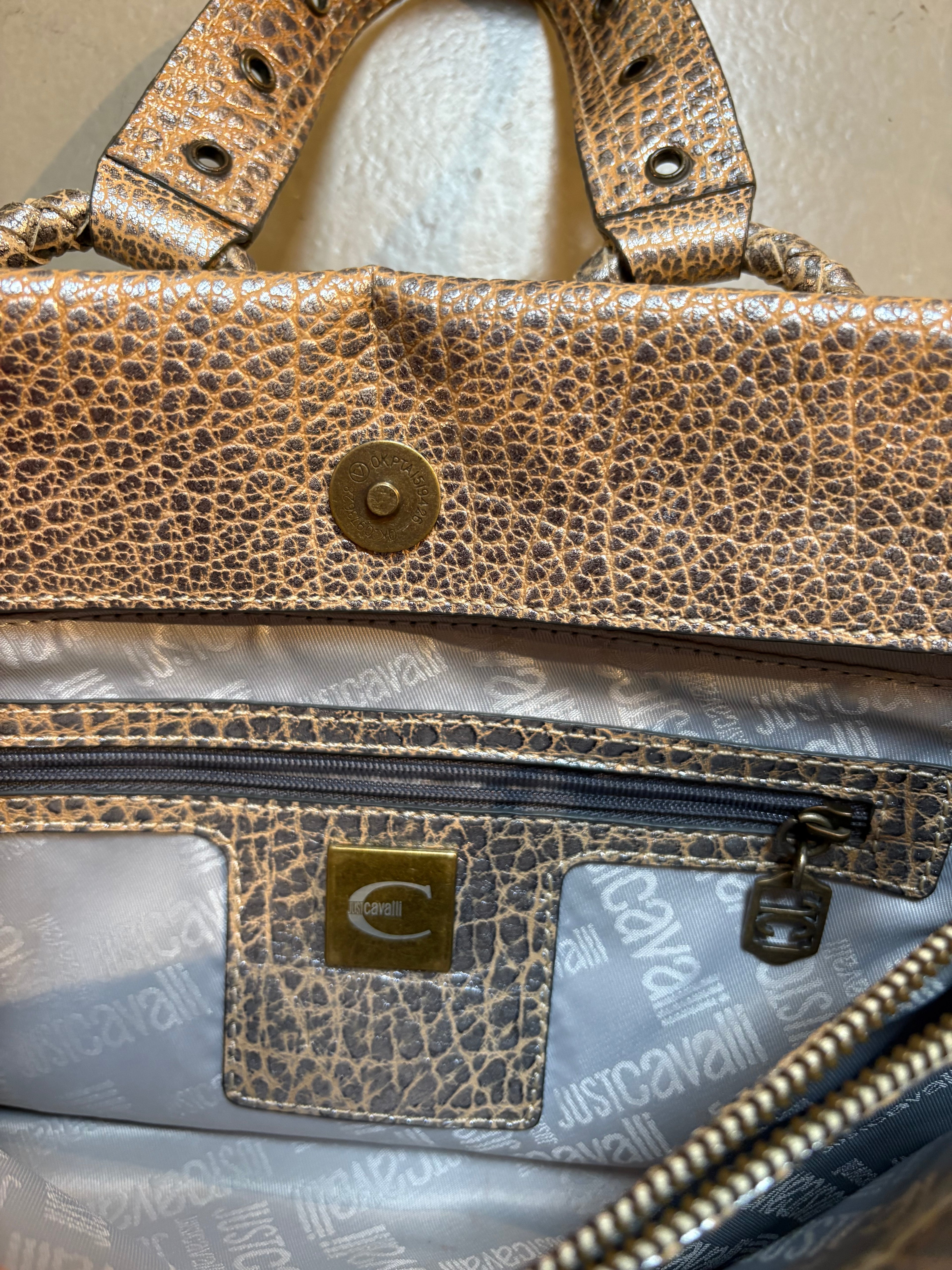 Vintage Beige Just Cavalli Mini Bag With Gold Details