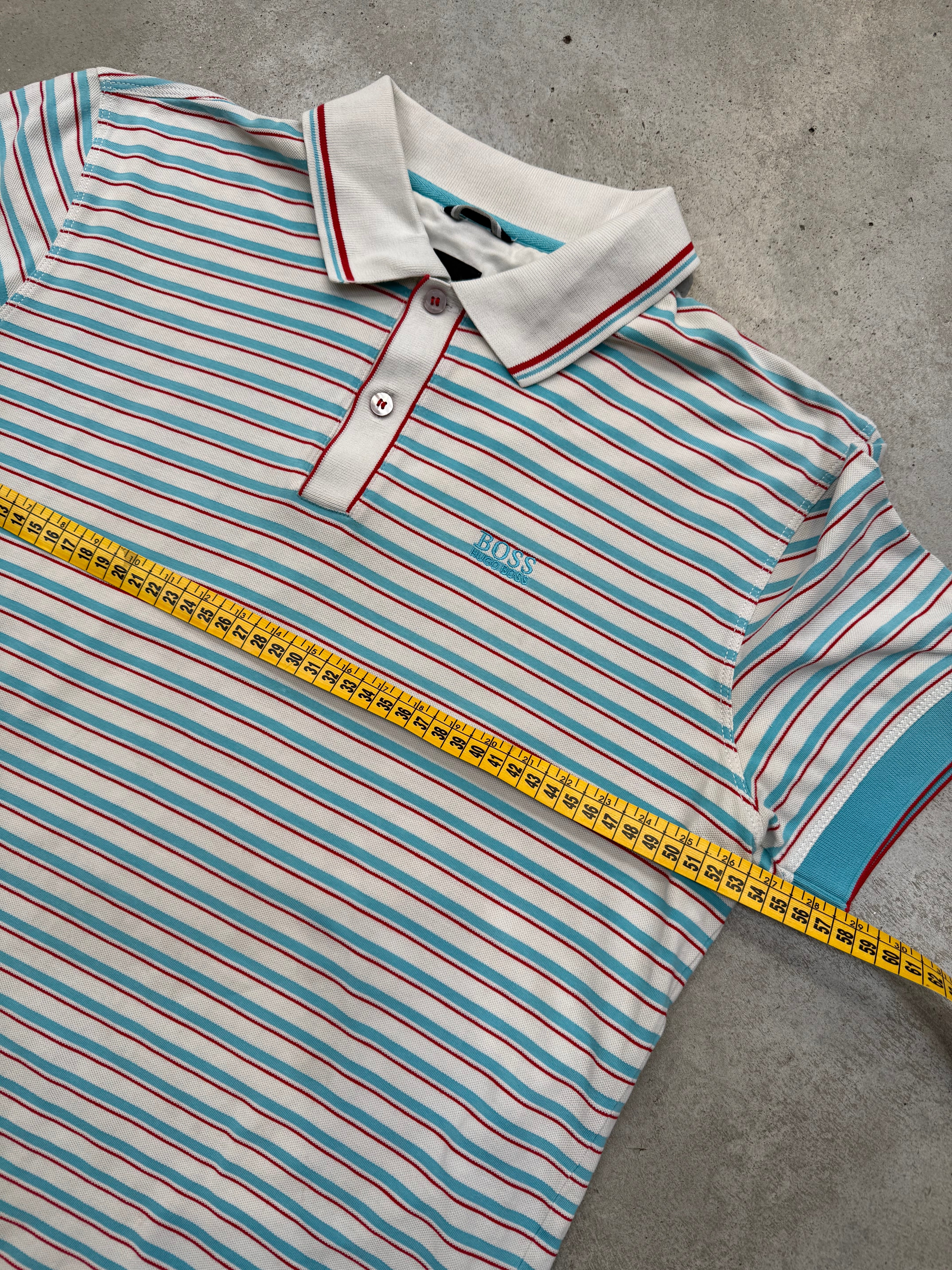 Vintage Hugo Boss Light Blue Striped Polo Shirt L