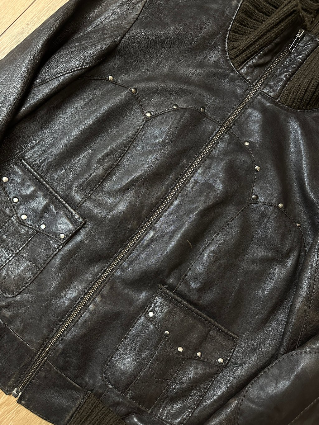 Vintage Brown Studded Leather Jacket S/M