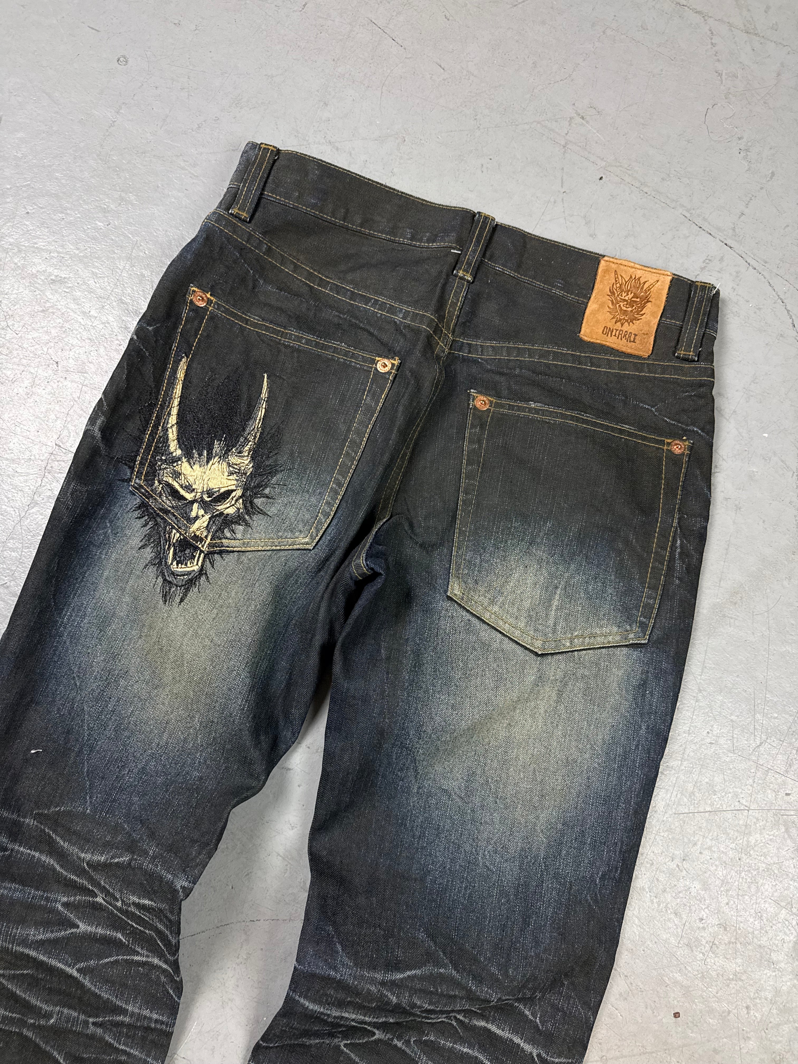 Vintage Oniarai Japanese Printed Denim M
