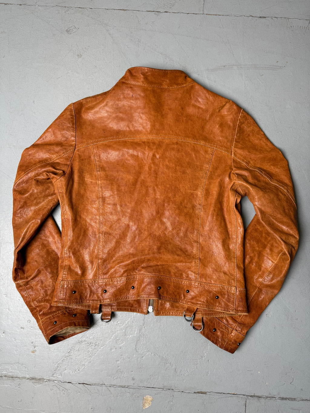 Vintage Blu Gaya Brown Leather Jacket Damen. Y2K Secondhand 2000s Fashion.